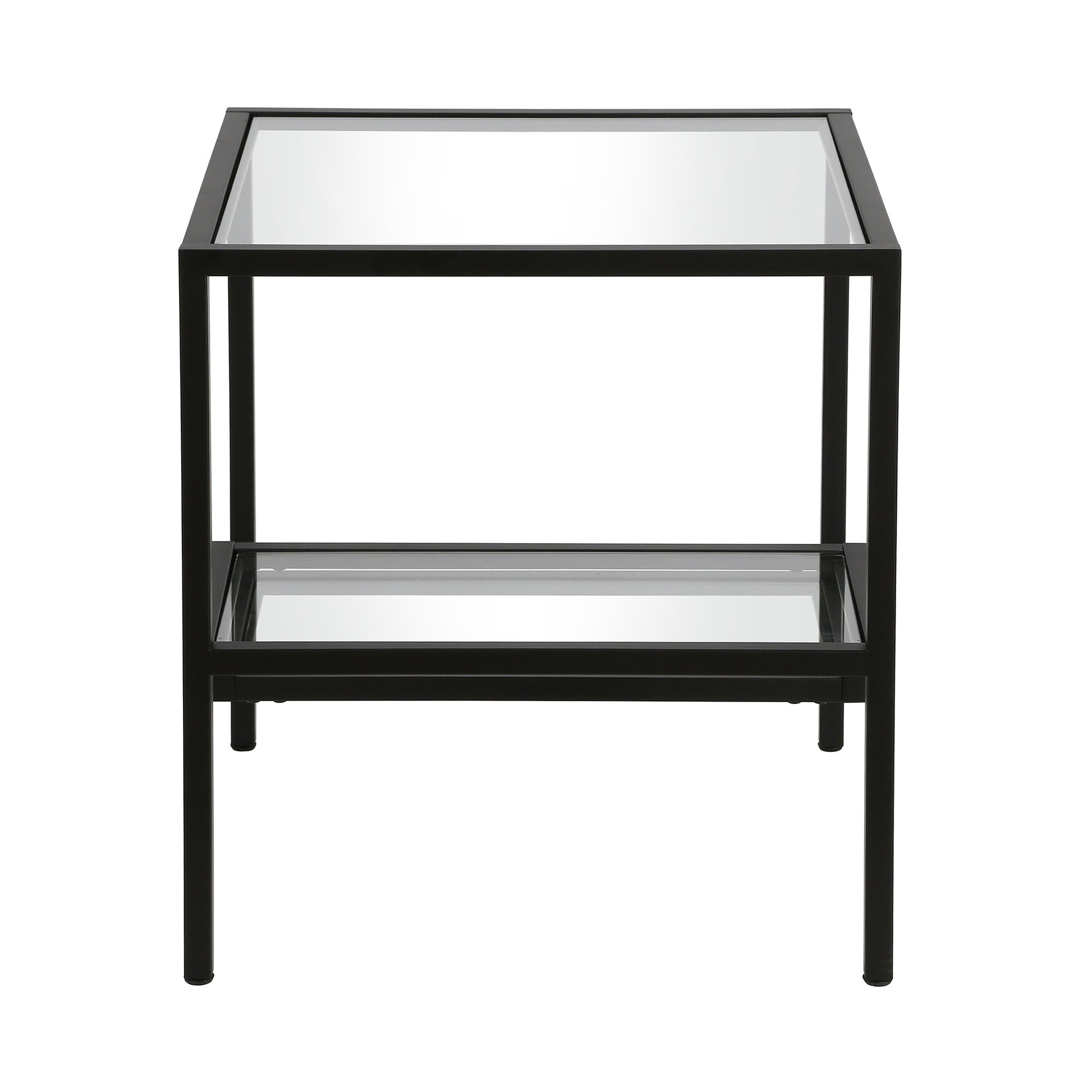 22" Black And Clear Glass And Steel Square End Table With Two Shelves-3