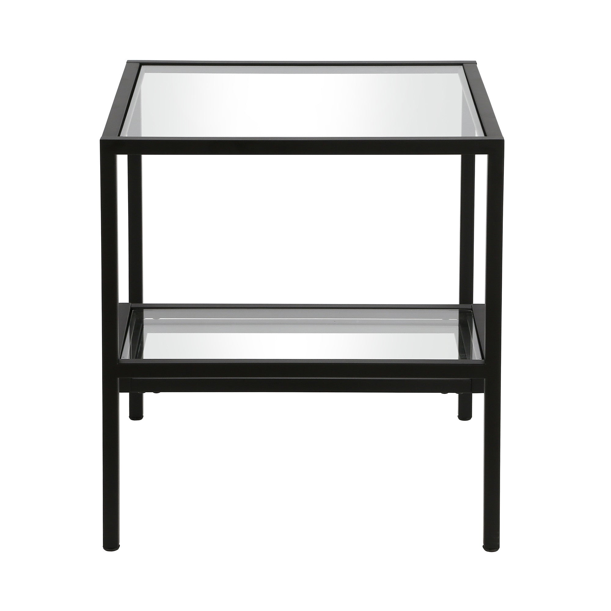 22" Black And Clear Glass And Steel Square End Table With Two Shelves-3