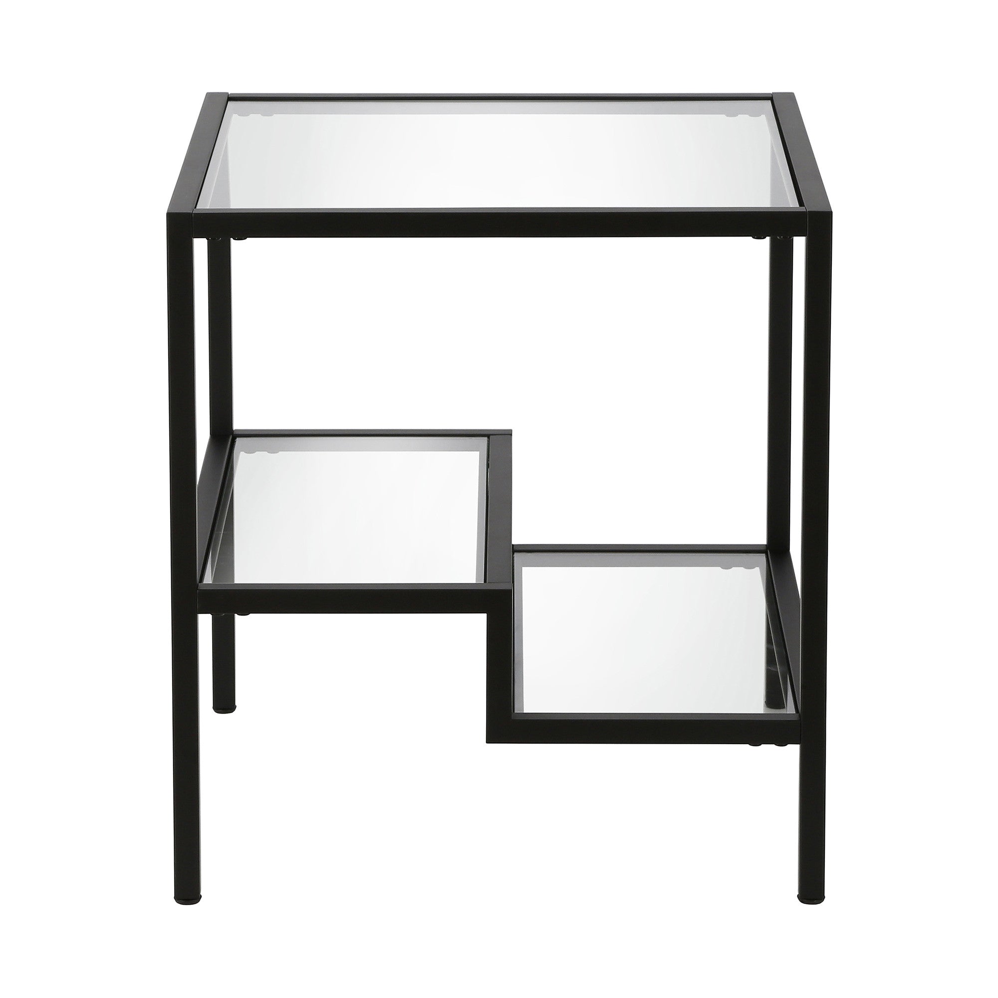 22" Black And Clear Glass And Steel Square End Table With Two Shelves-4