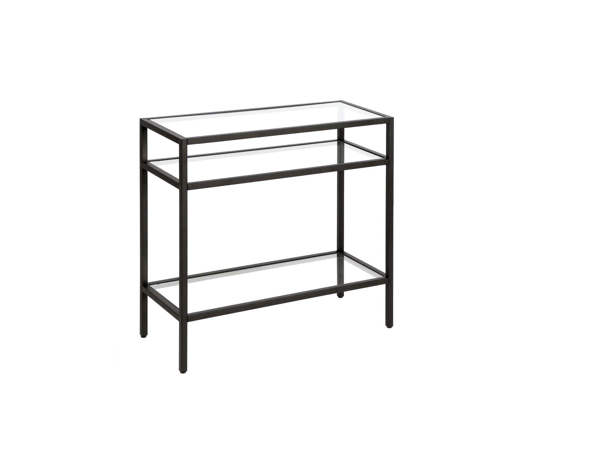 24" Black And Clear Glass And Steel End Table With Two Shelves-4