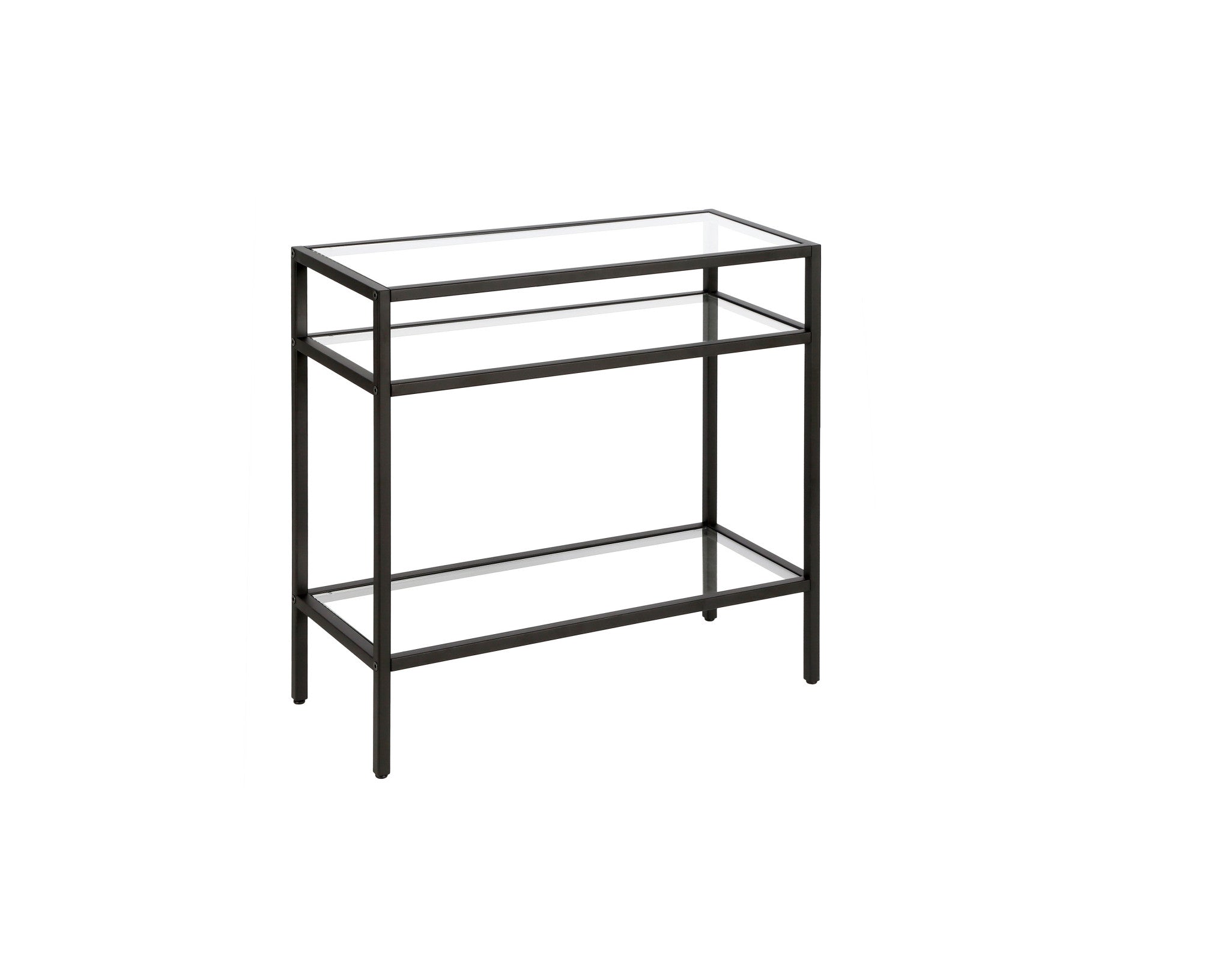 24" Black And Clear Glass And Steel End Table With Two Shelves-4