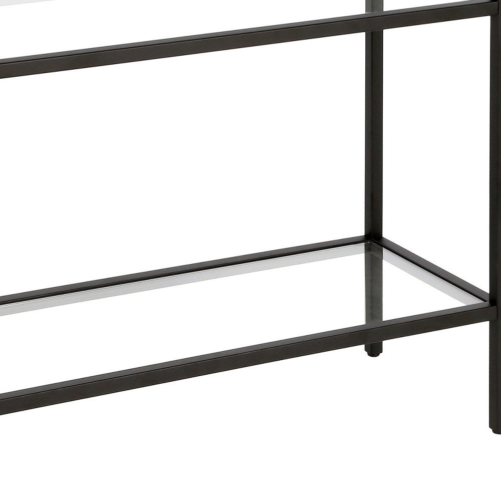 24" Black And Clear Glass And Steel End Table With Two Shelves-5