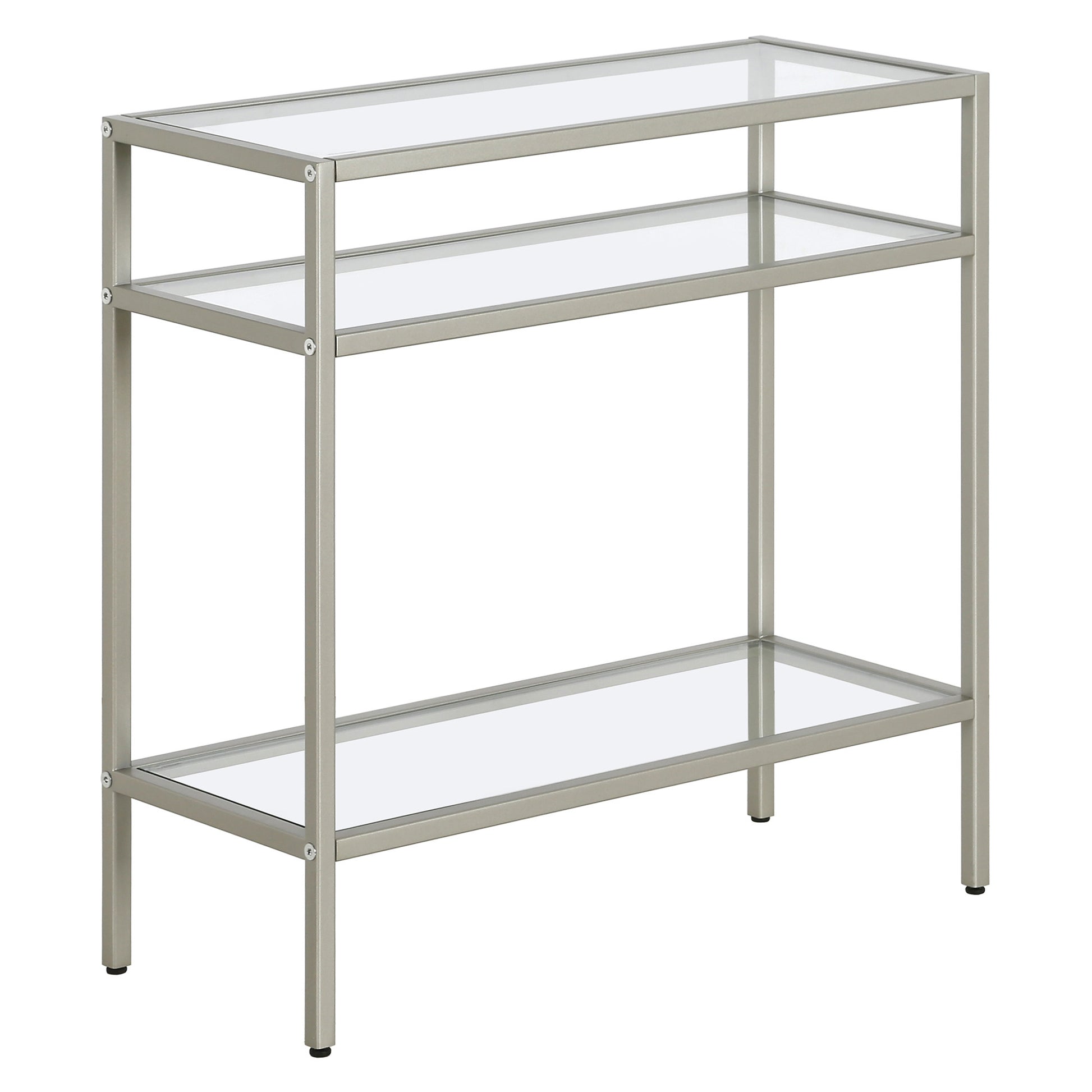 24" Nickel And Clear Glass And Steel End Table With Two Shelves-2