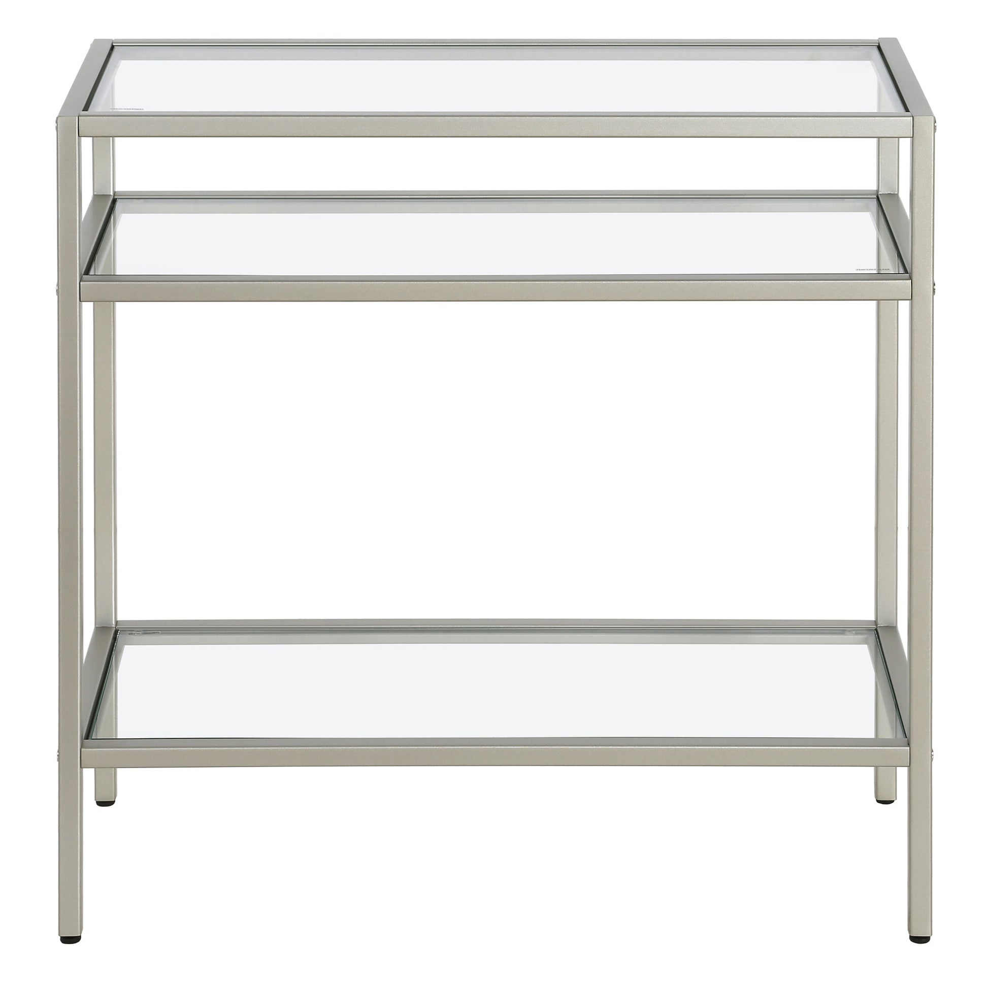 24" Nickel And Clear Glass And Steel End Table With Two Shelves-1