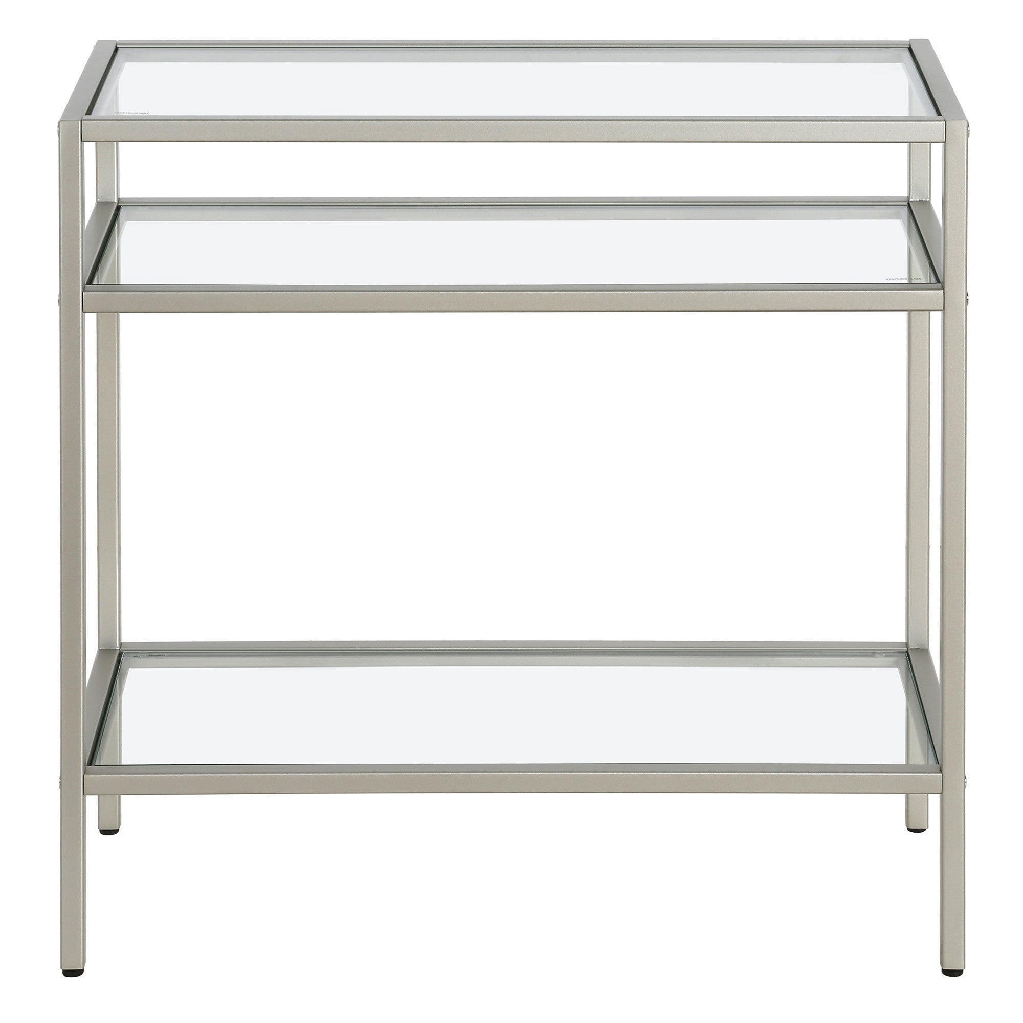 24" Nickel And Clear Glass And Steel End Table With Two Shelves-1