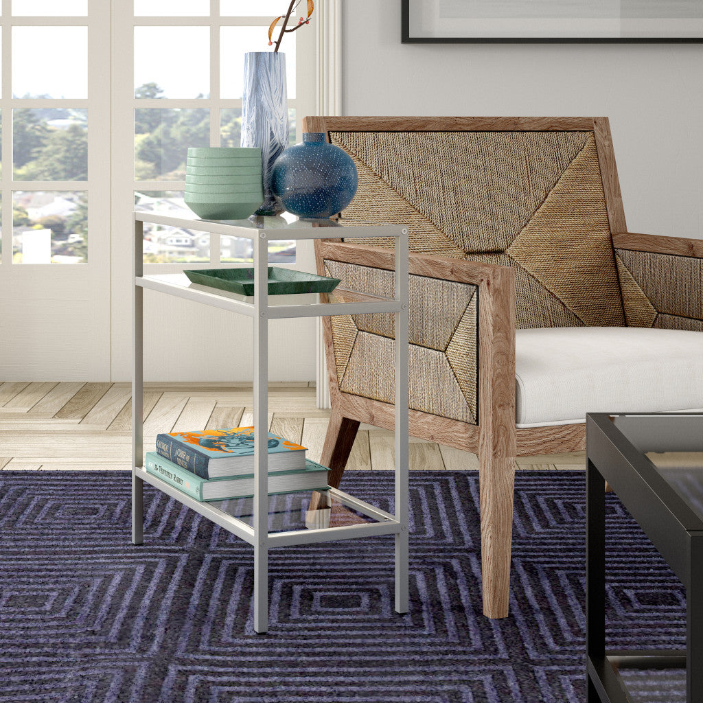 24" Nickel And Clear Glass And Steel End Table With Two Shelves-8