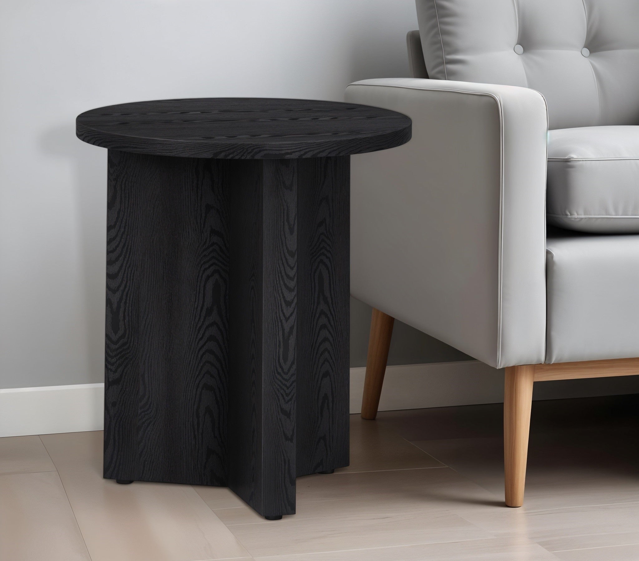 22" Black Wood Round End Table-End-Side Tables-DECOROLALA