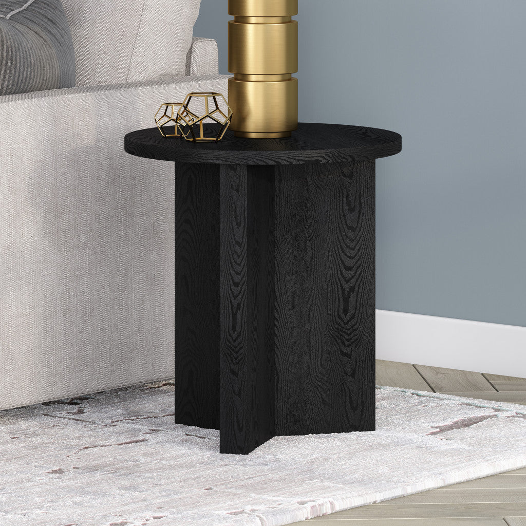 22" Black Wood Round End Table-End-Side Tables-DECOROLALA