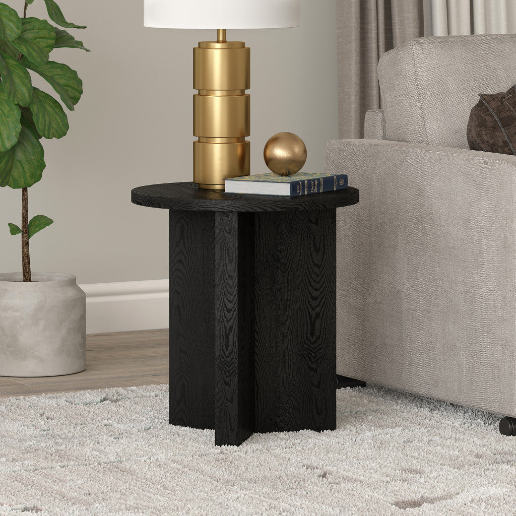 22" Black Wood Round End Table-End-Side Tables-DECOROLALA