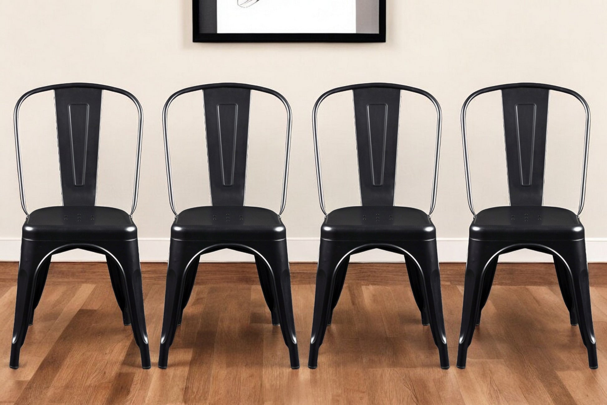 Set of Four Black Steel Dining Side Chairs-Dining Chairs-DECOROLALA
