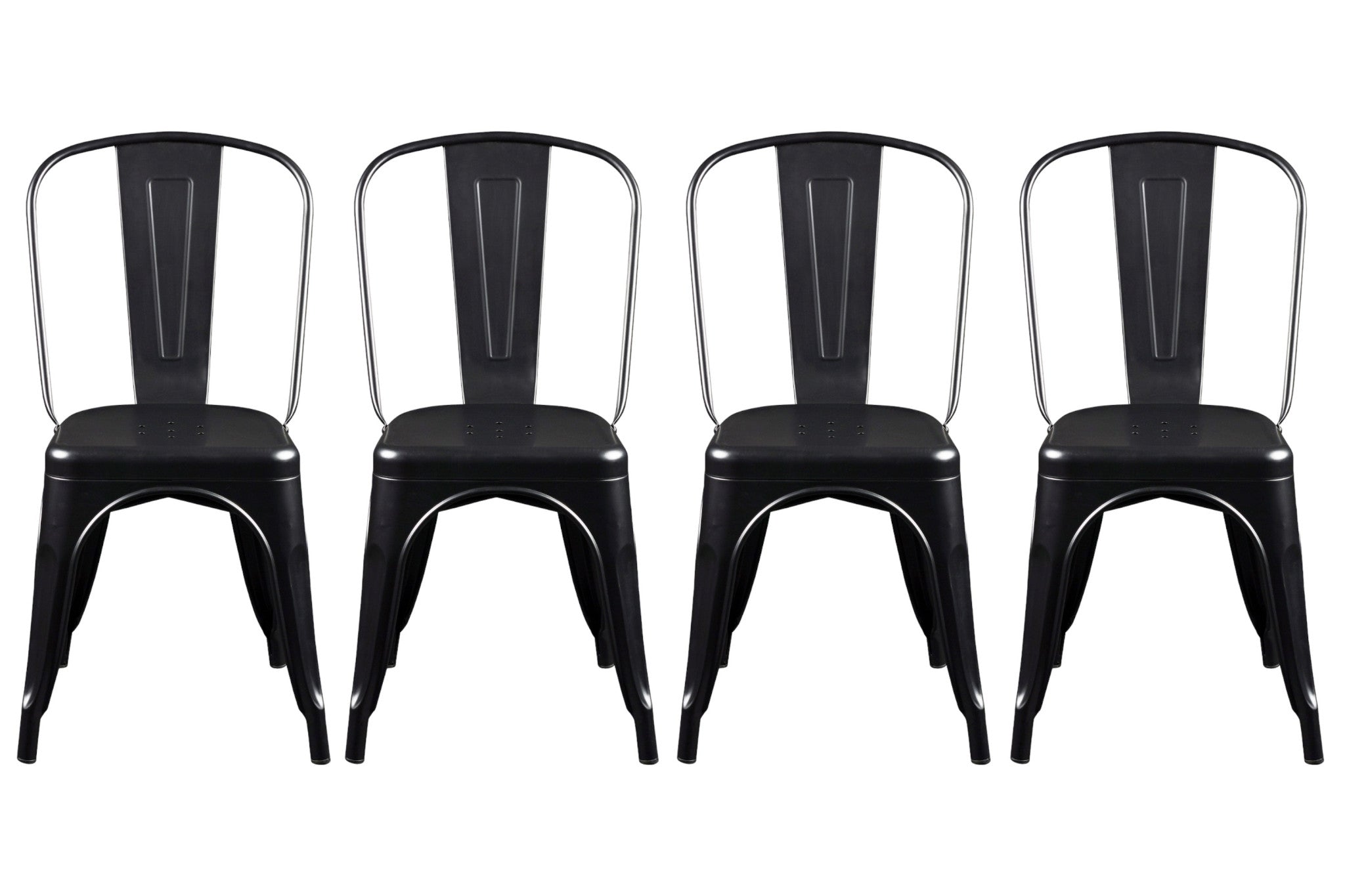 Set of Four Black Steel Dining Side Chairs-Dining Chairs-DECOROLALA