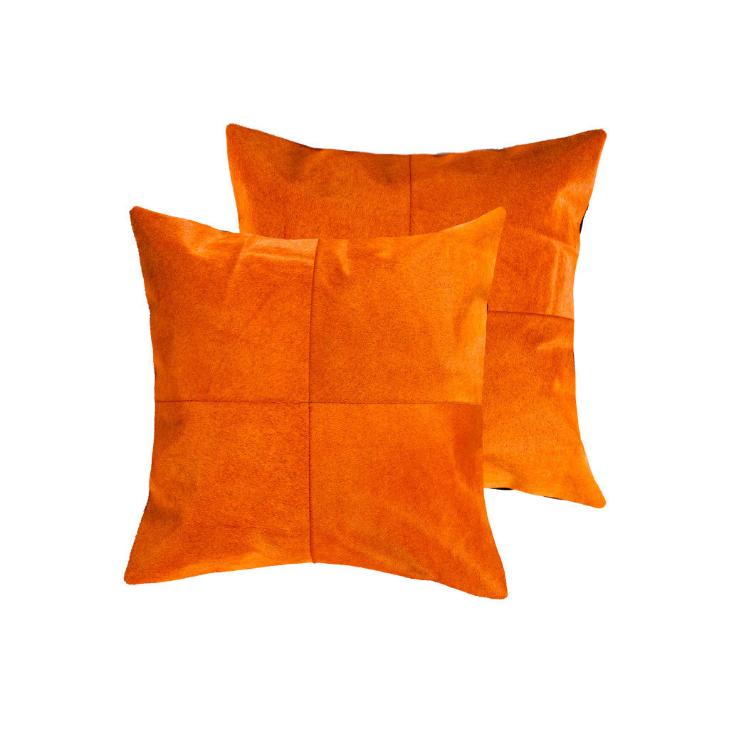 Set of Two 18" Orange Cowhide Throw Pillows-2