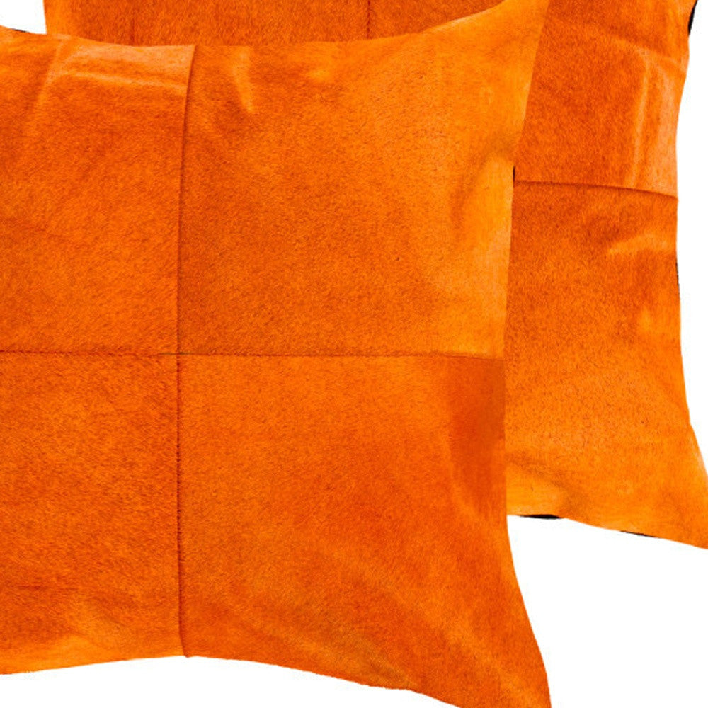 Set of Two 18" Orange Cowhide Throw Pillows-4