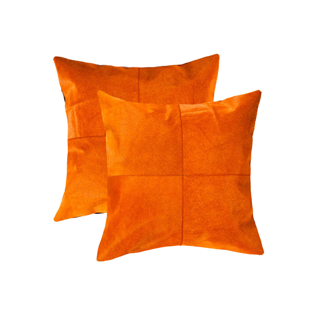Set of Two 18" Orange Cowhide Throw Pillows-1