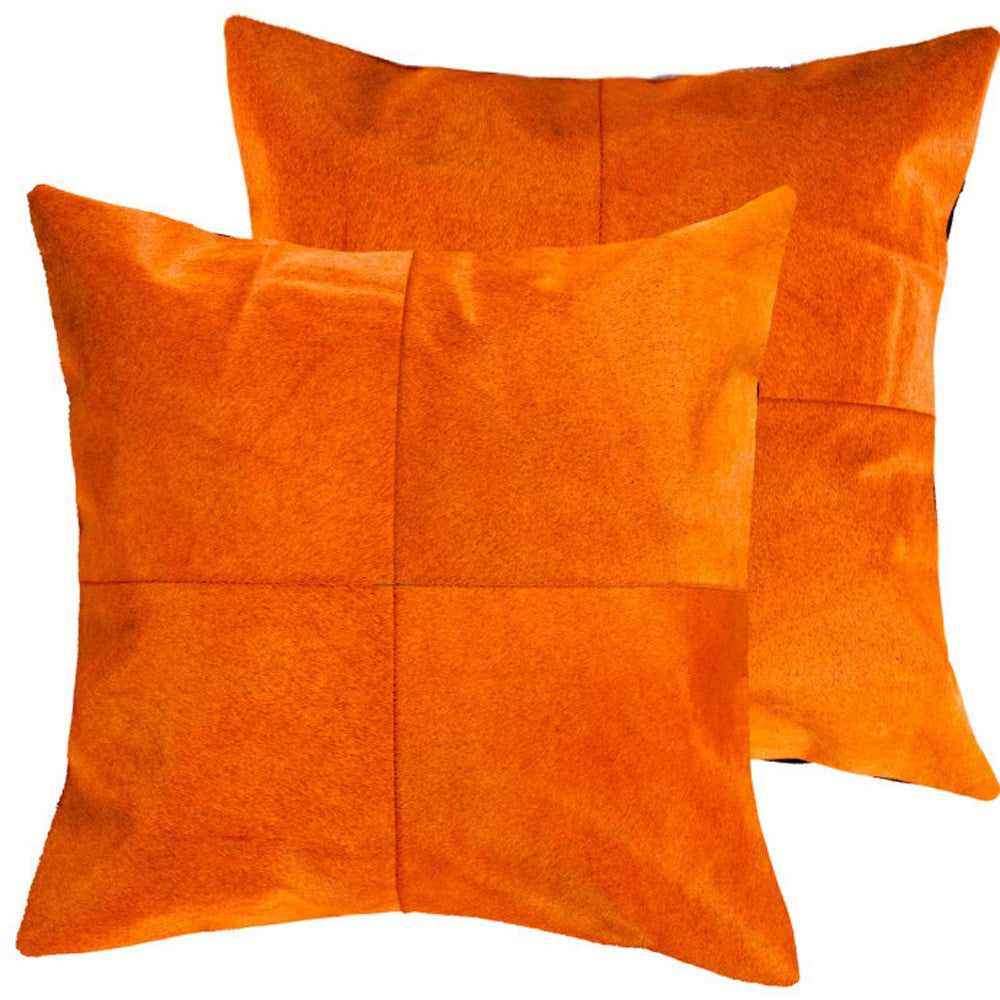 Set of Two 18" Orange Cowhide Throw Pillows-5