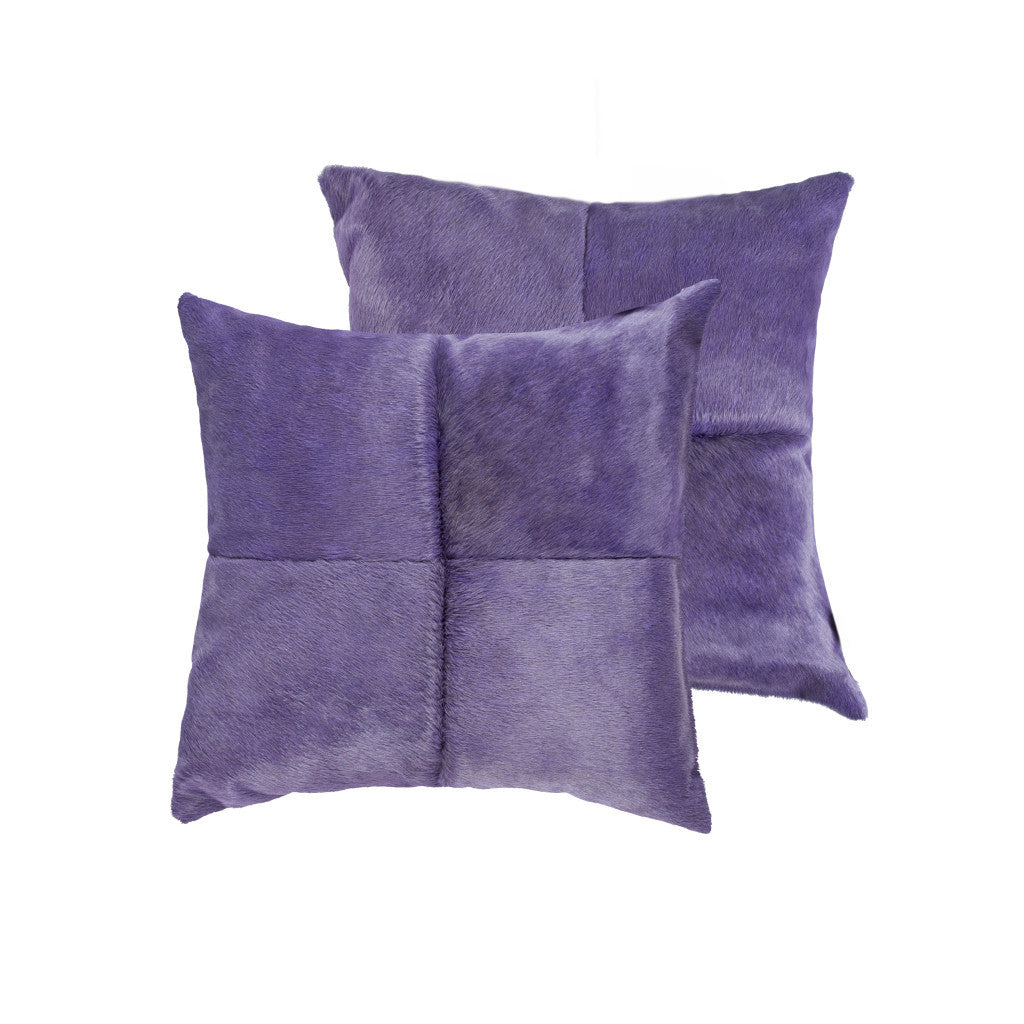 Set of Two 18" Purple Cowhide Throw Pillows-1
