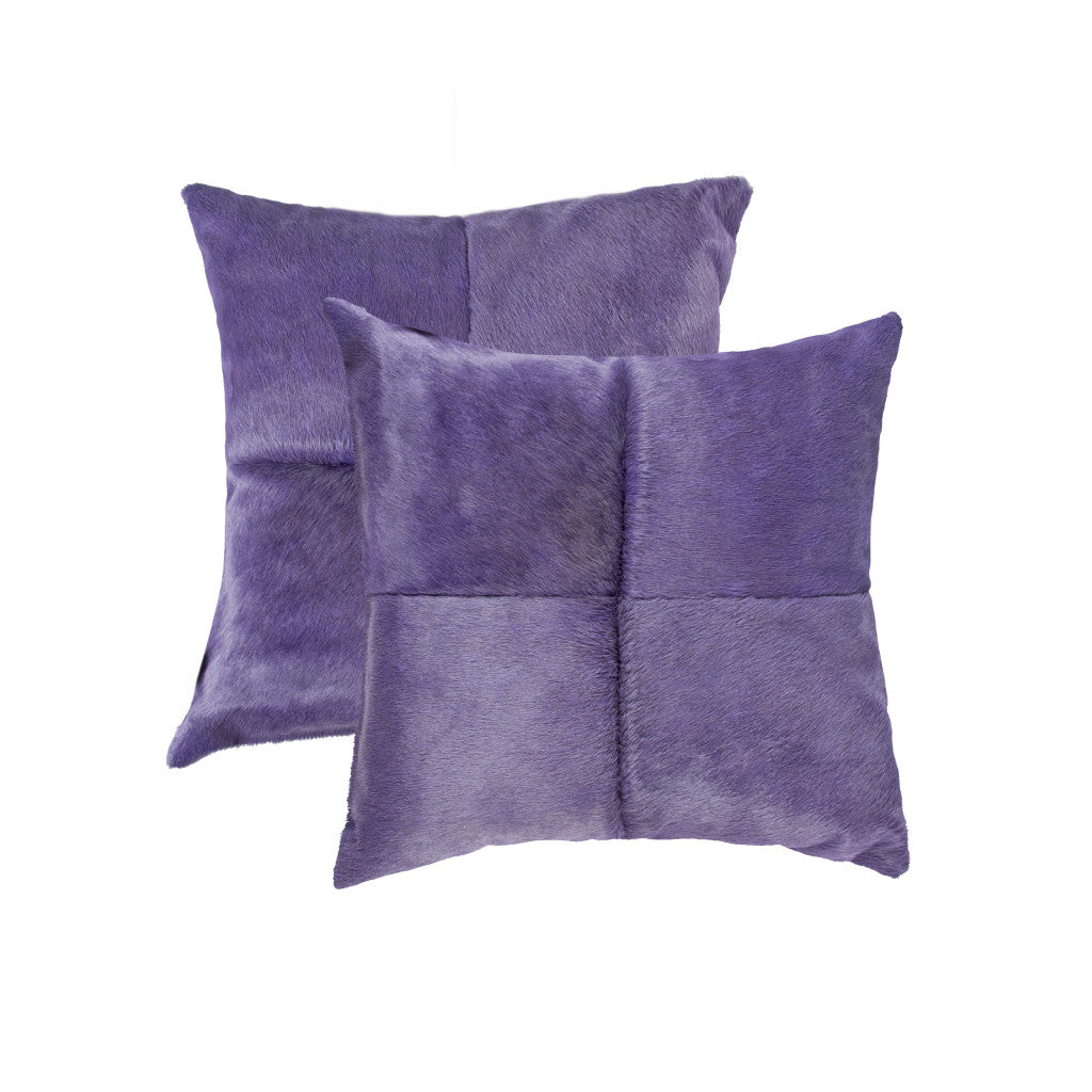 Set of Two 18" Purple Cowhide Throw Pillows-3