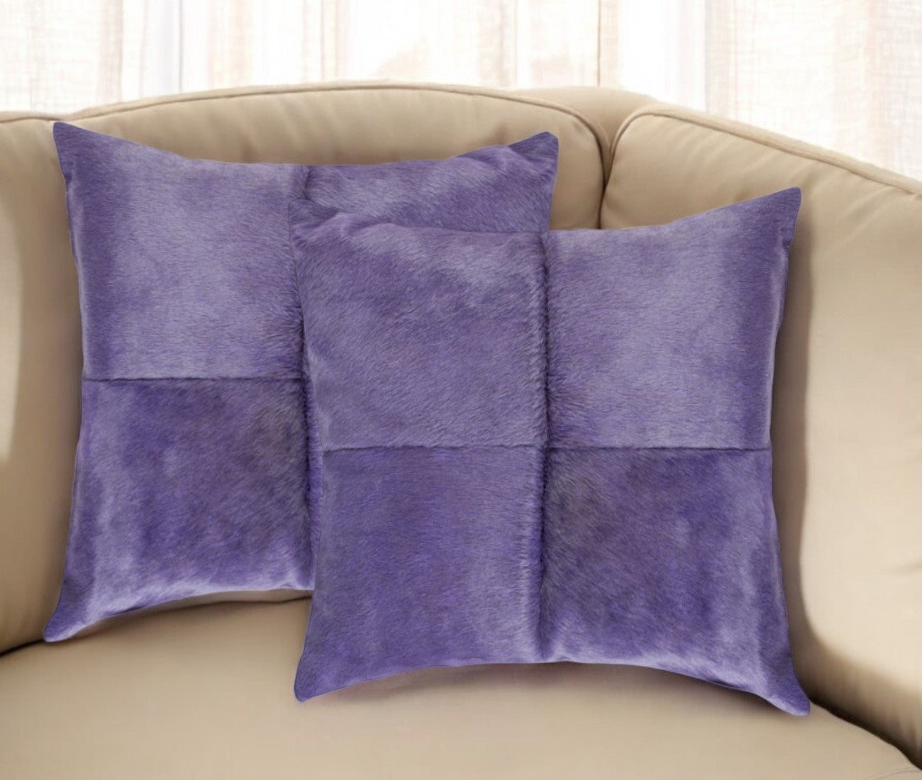 Set of Two 18" Purple Cowhide Throw Pillows-0