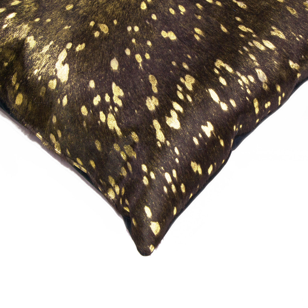 Set of Two 12" X 20" Chocolate and Gold Abstract Cowhide Lumbar Throw Pillows with Glitter-4