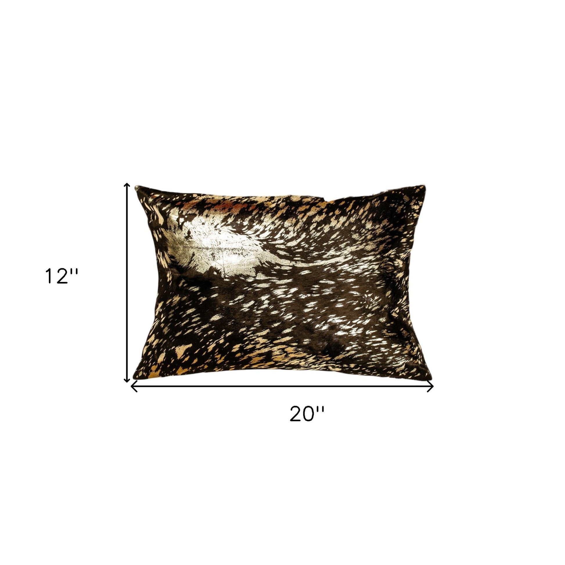 Set of Two 12" X 20" Chocolate and Gold Abstract Cowhide Lumbar Throw Pillows with Glitter-5