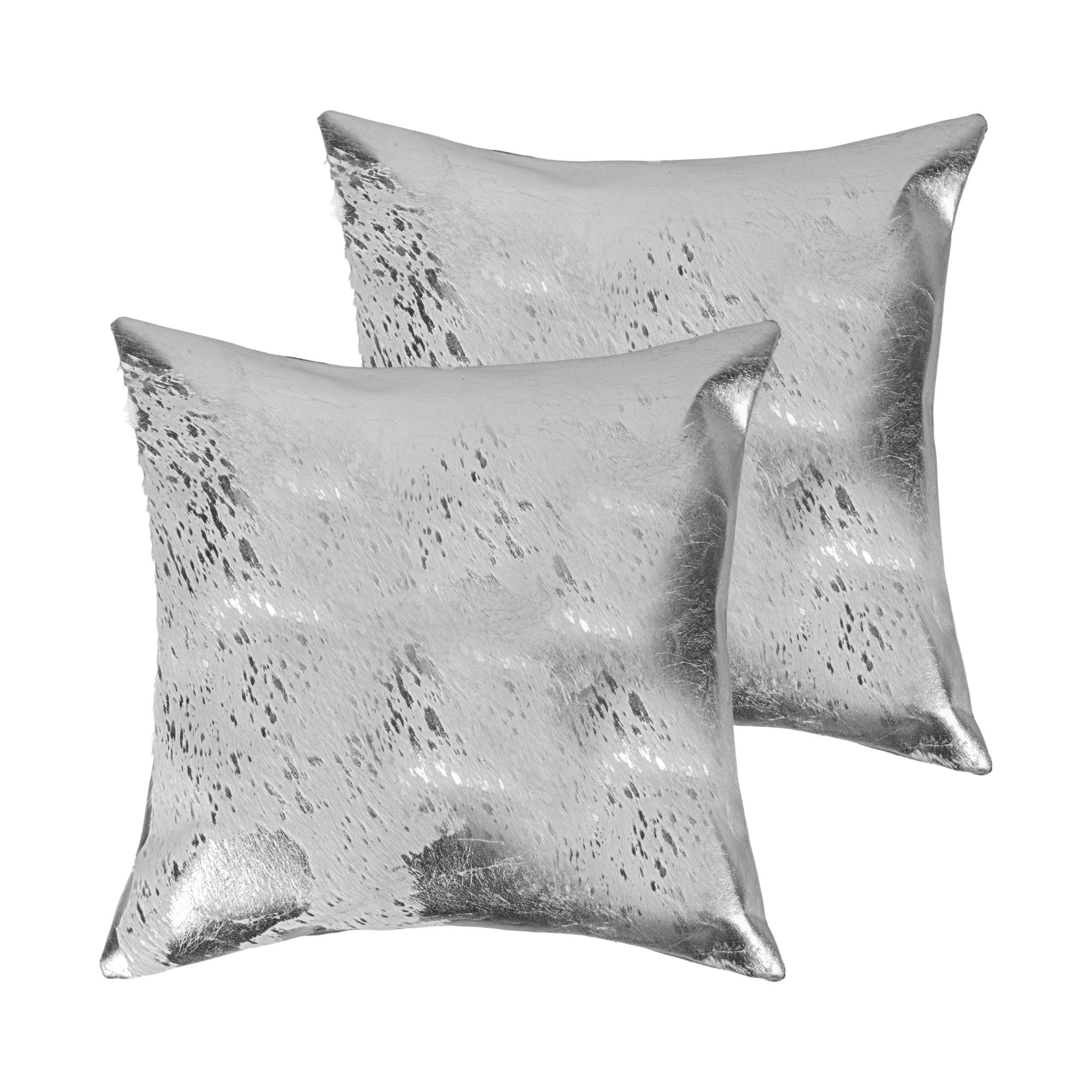 Set of Two 18" Gray and Silver Abstract Cowhide Throw Pillows with Glitter-1