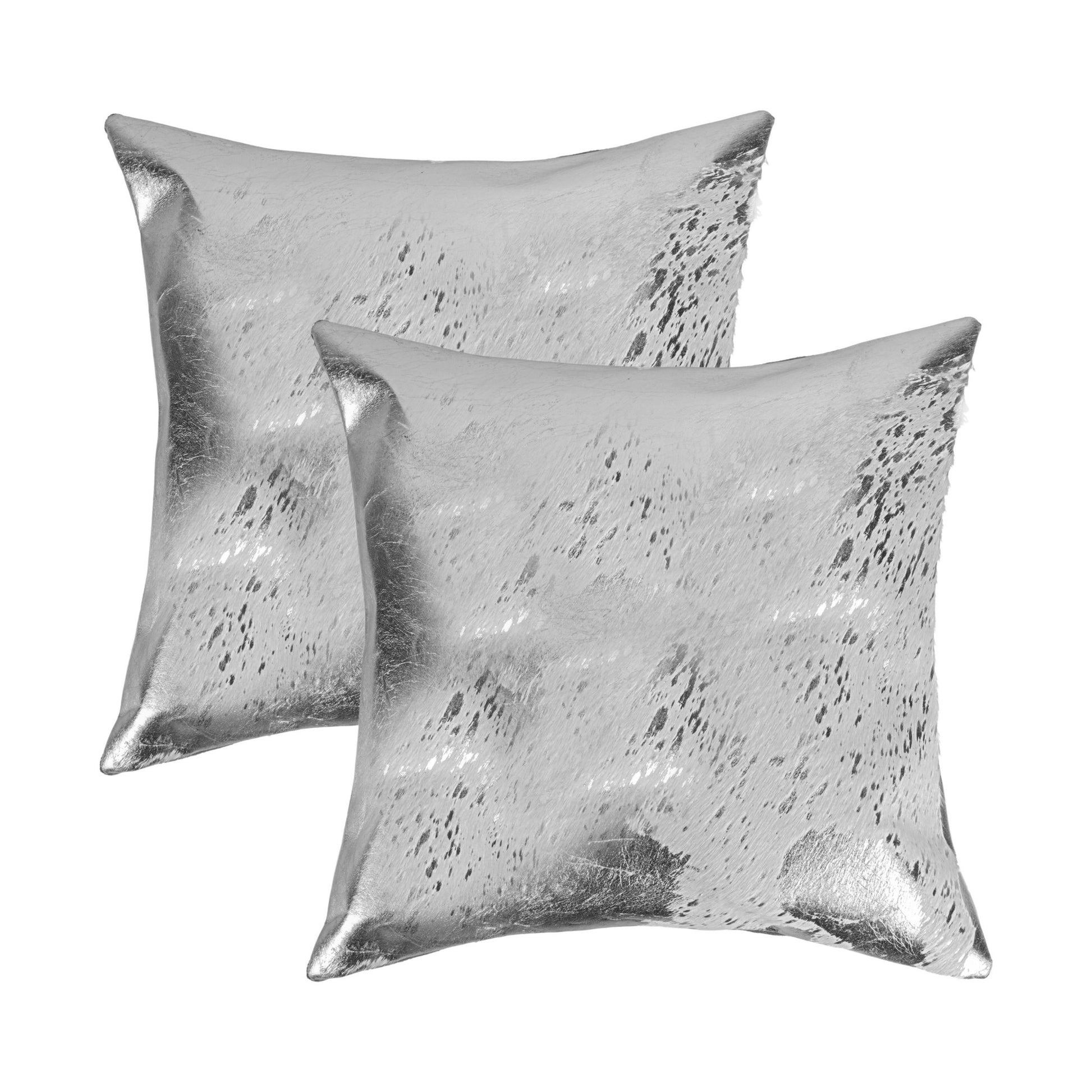 Set of Two 18" Gray and Silver Abstract Cowhide Throw Pillows with Glitter-3