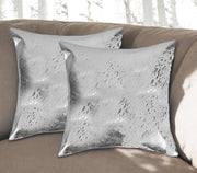 Set of Two 18" Gray and Silver Abstract Cowhide Throw Pillows with Glitter-0