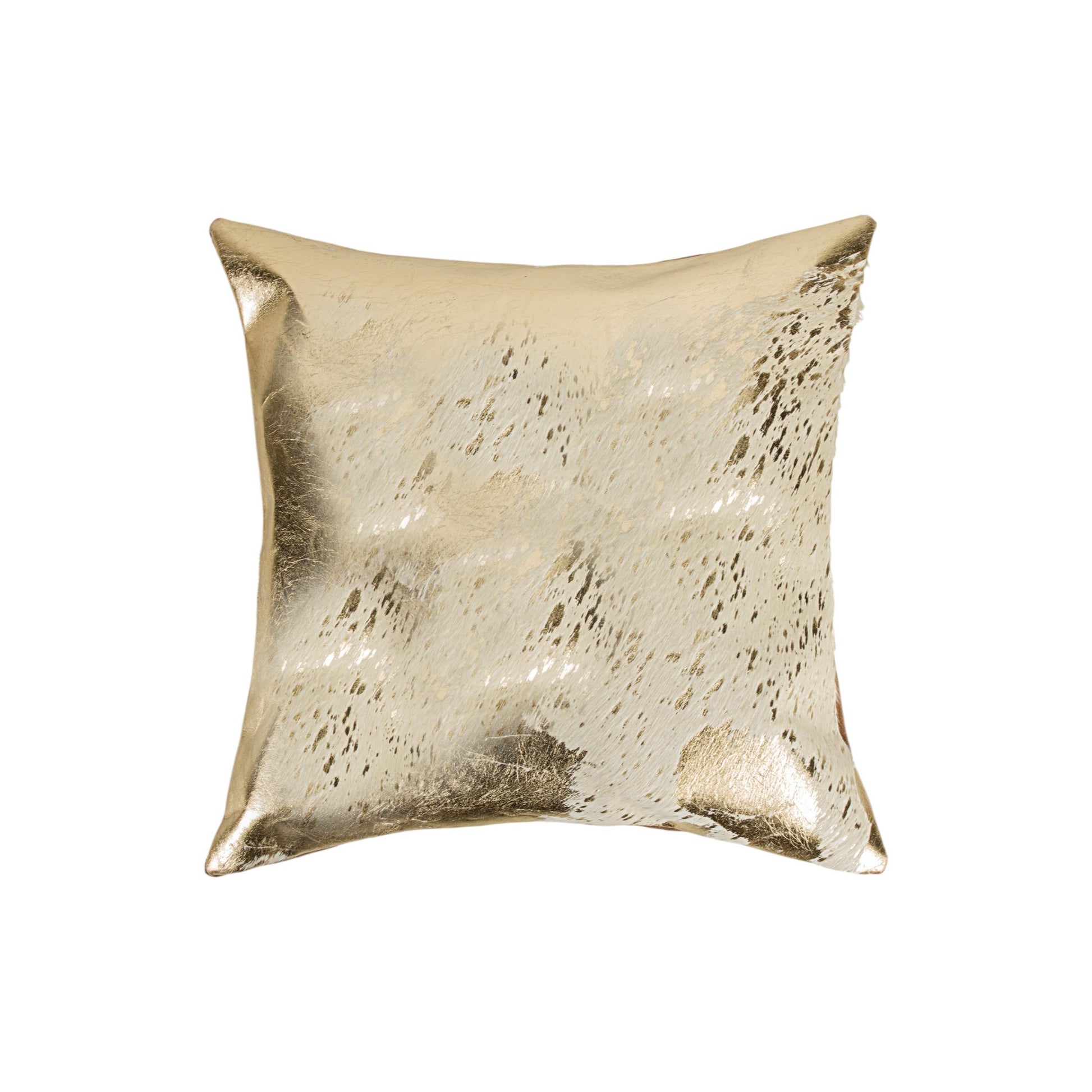 Set of Two 18" Natural and Gold Abstract Cowhide Throw Pillows with Glitter-5