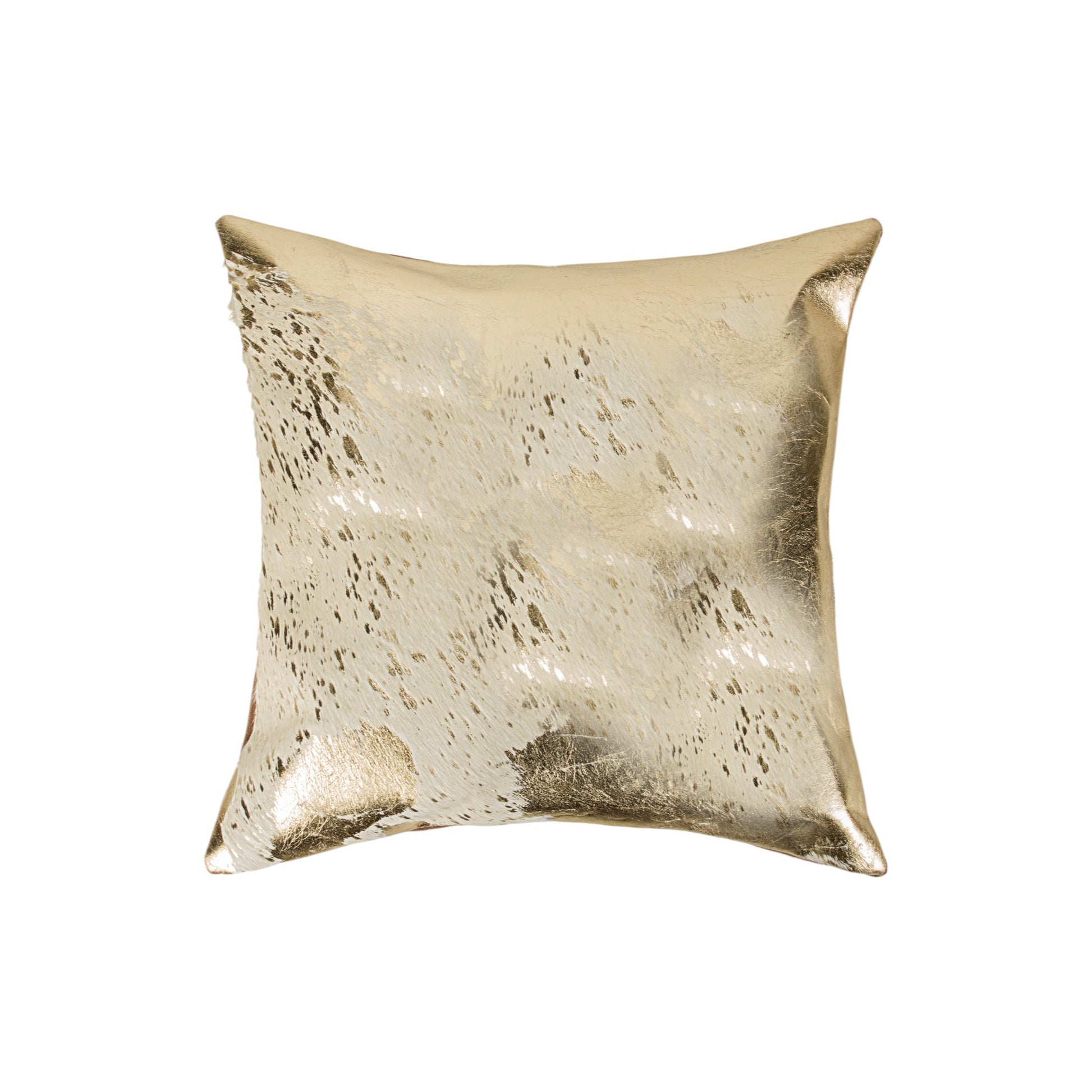 Set of Two 18" Natural and Gold Abstract Cowhide Throw Pillows with Glitter-2