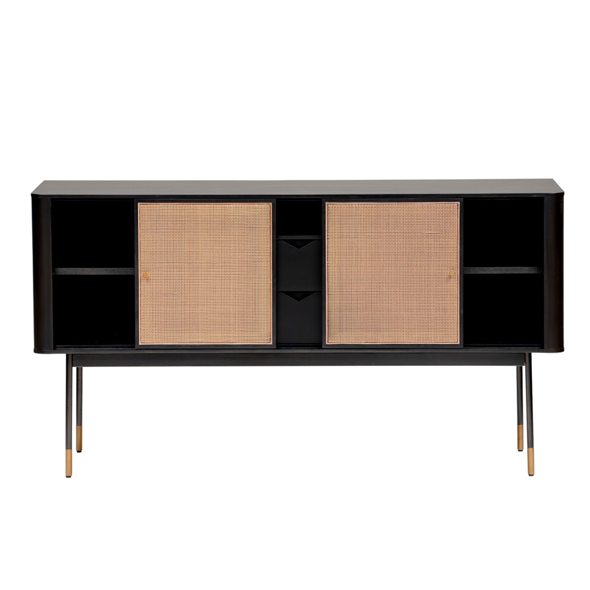 59" Black And Natural Wood Two Drawer Sideboard with Two Sliding Doors-2