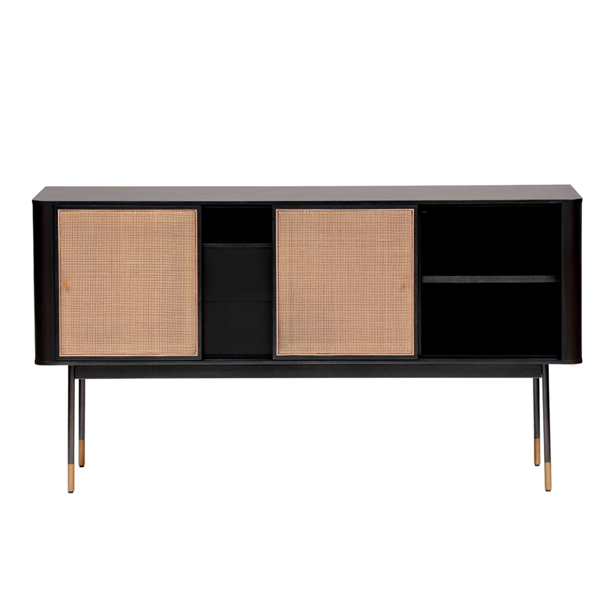 59" Black And Natural Wood Two Drawer Sideboard with Two Sliding Doors-3