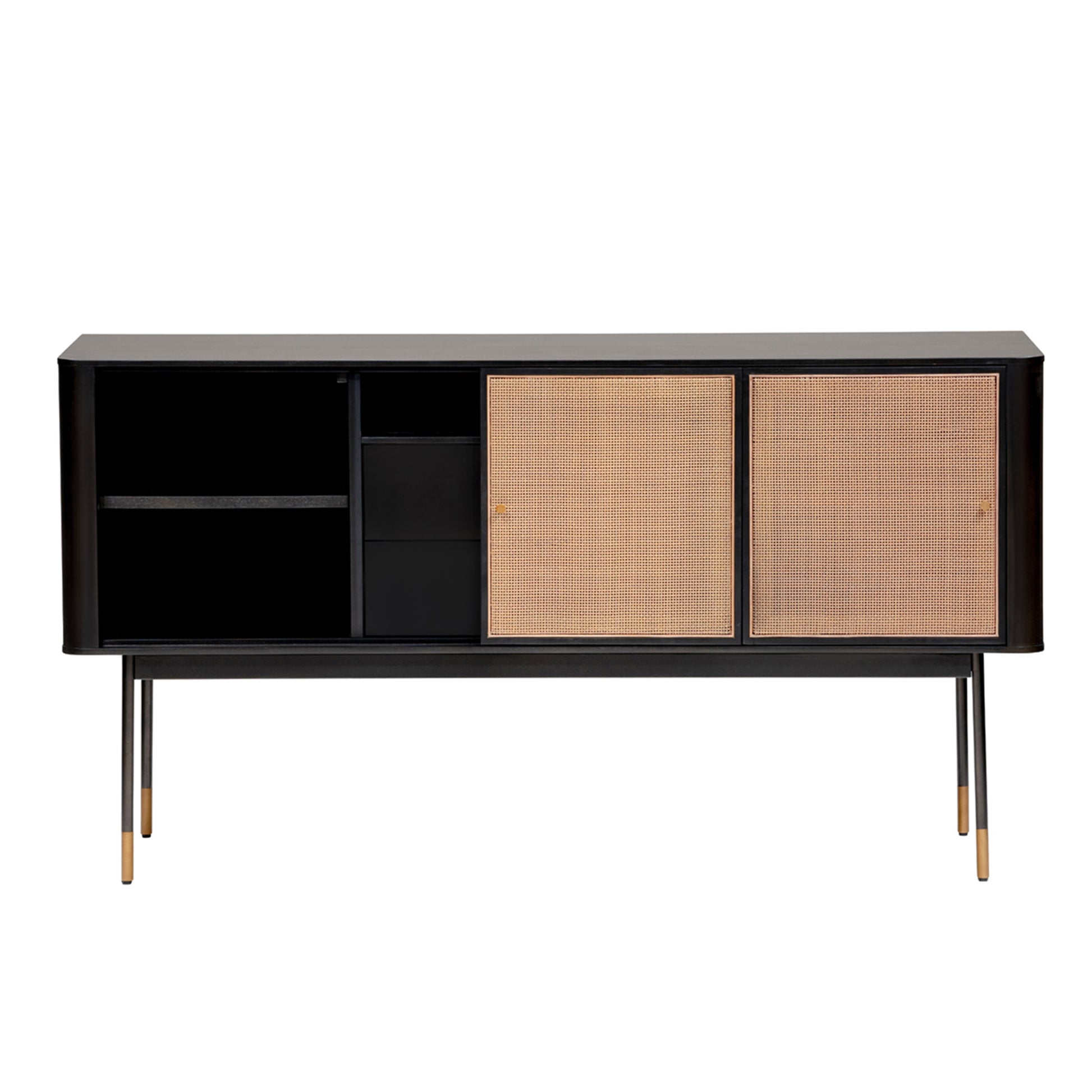 59" Black And Natural Wood Two Drawer Sideboard with Two Sliding Doors-4