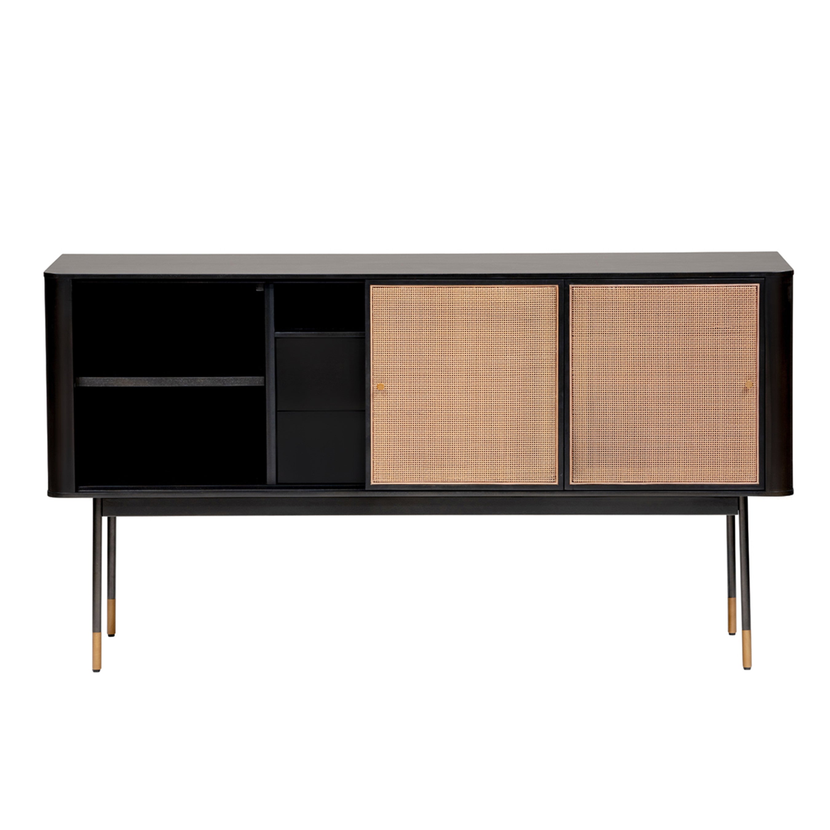 59" Black And Natural Wood Two Drawer Sideboard with Two Sliding Doors-4