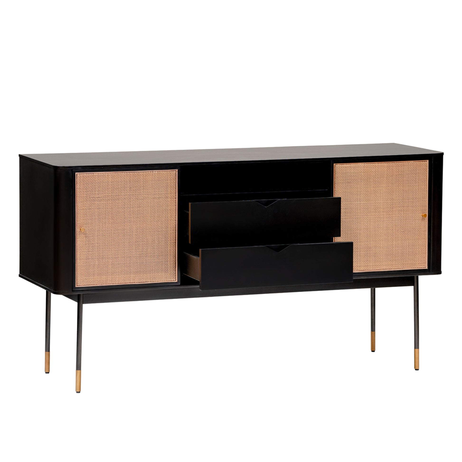 59" Black And Natural Wood Two Drawer Sideboard with Two Sliding Doors-6