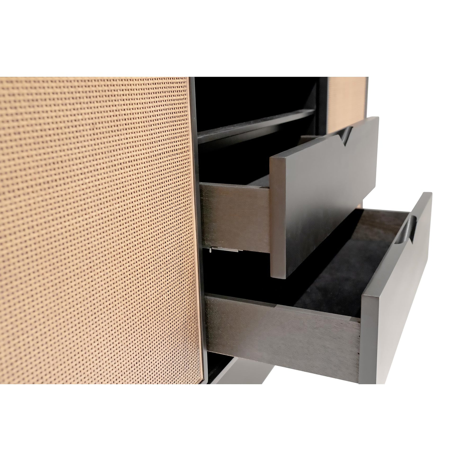 59" Black And Natural Wood Two Drawer Sideboard with Two Sliding Doors-7