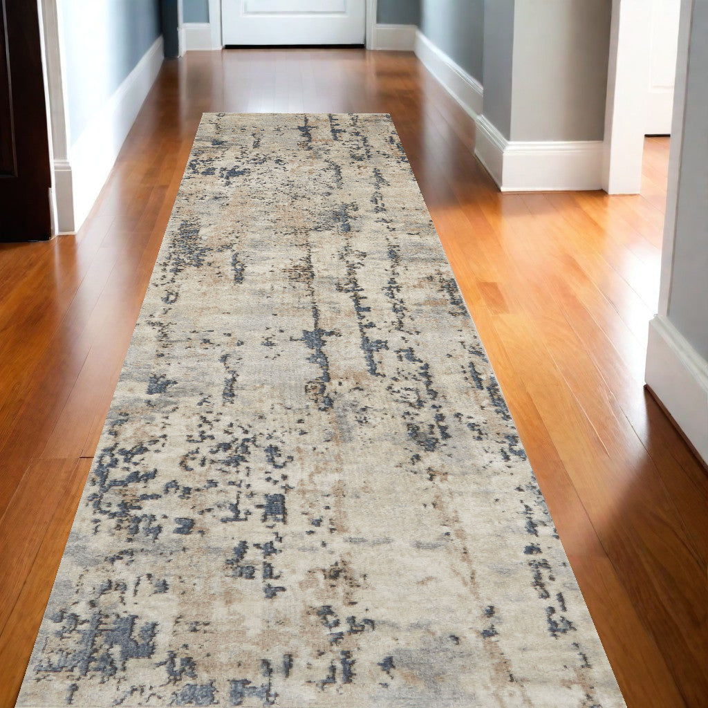 20' Beige And Gray Abstract Runner Rug-1