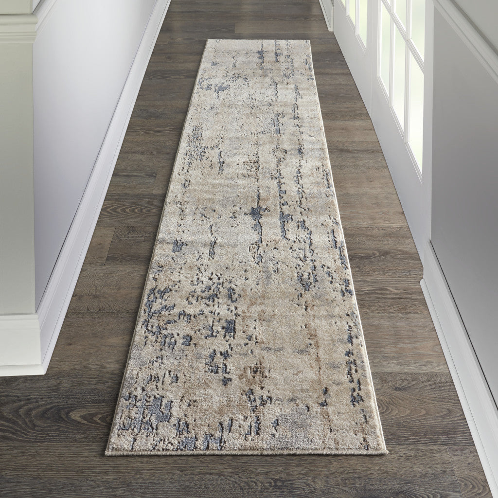 20' Beige And Gray Abstract Runner Rug-4
