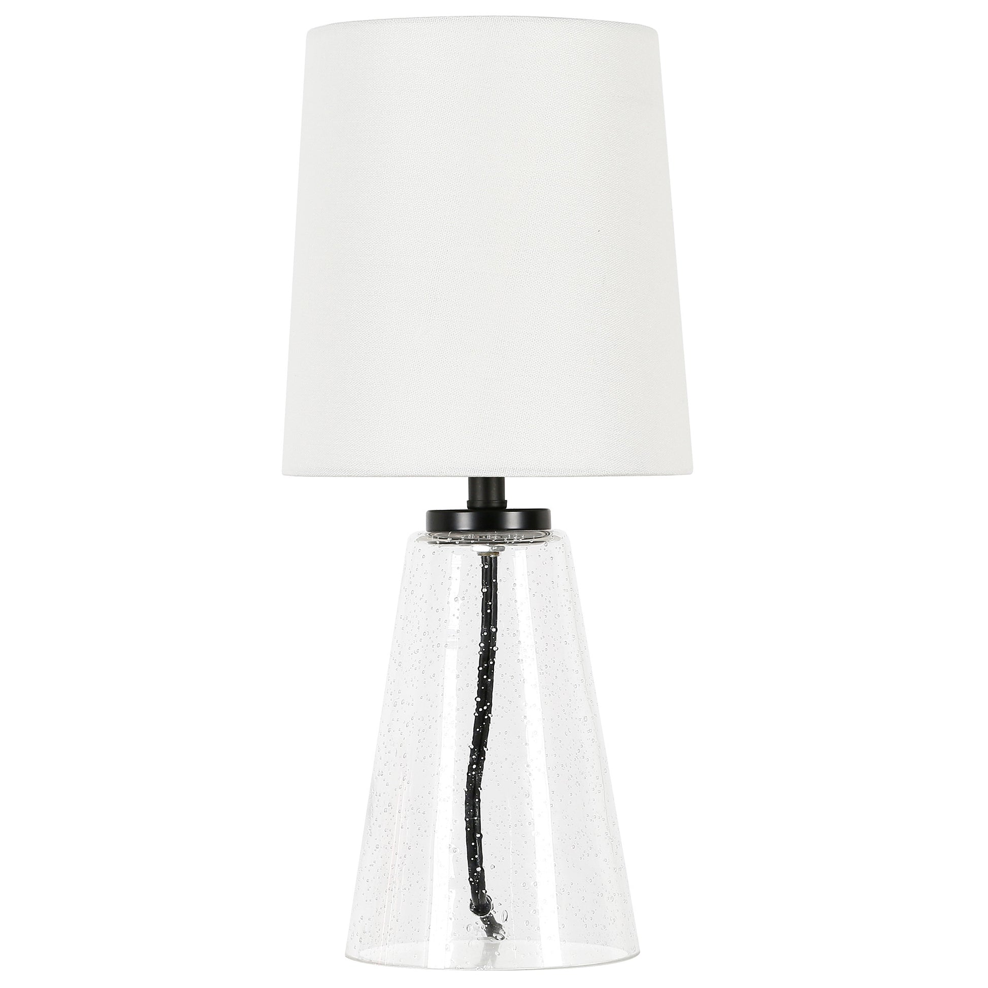 16" Clear Glass Geometric Table Lamp With White Drum Shade-Table Lamps-DECOROLALA