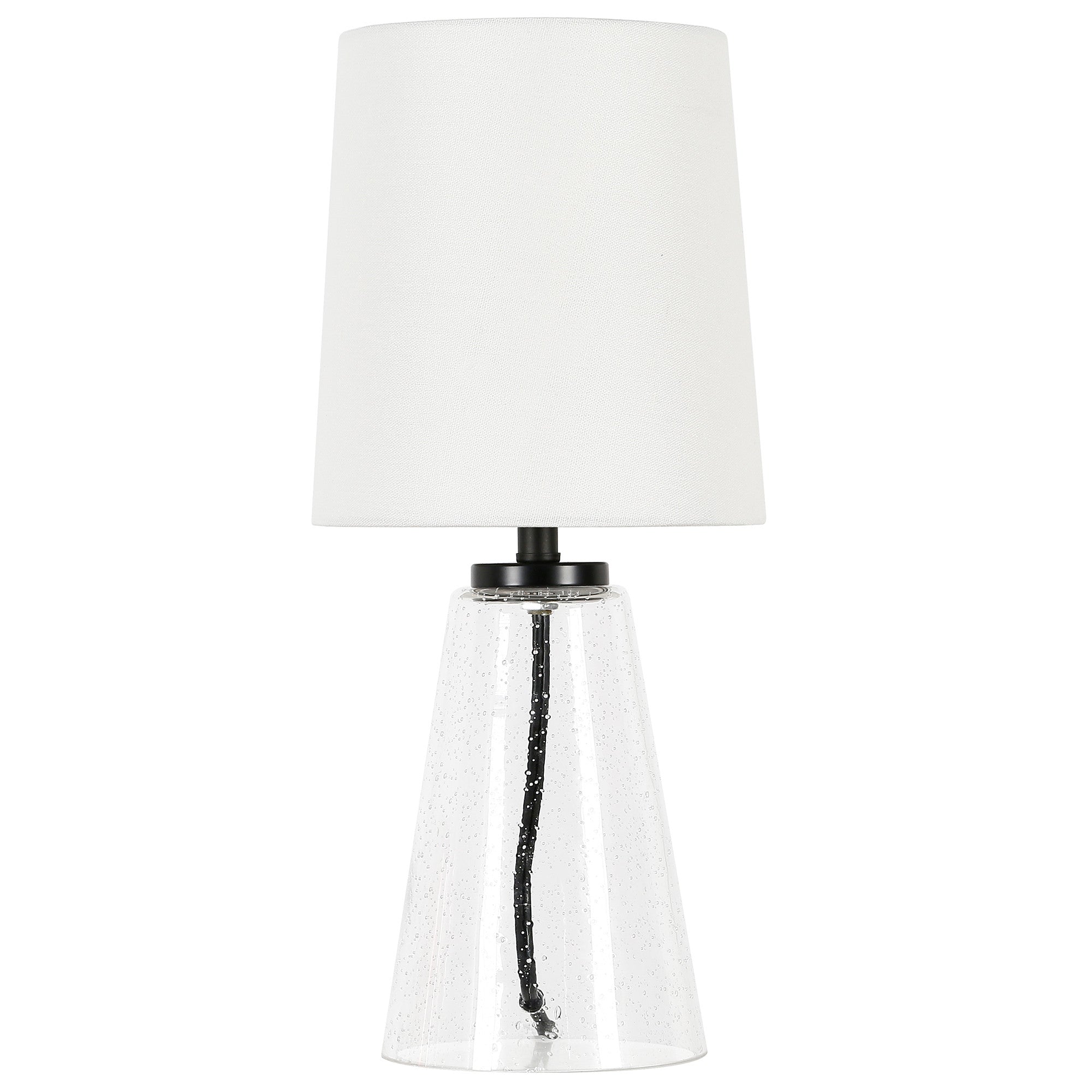 16" Clear Glass Geometric Table Lamp With White Drum Shade-Table Lamps-DECOROLALA