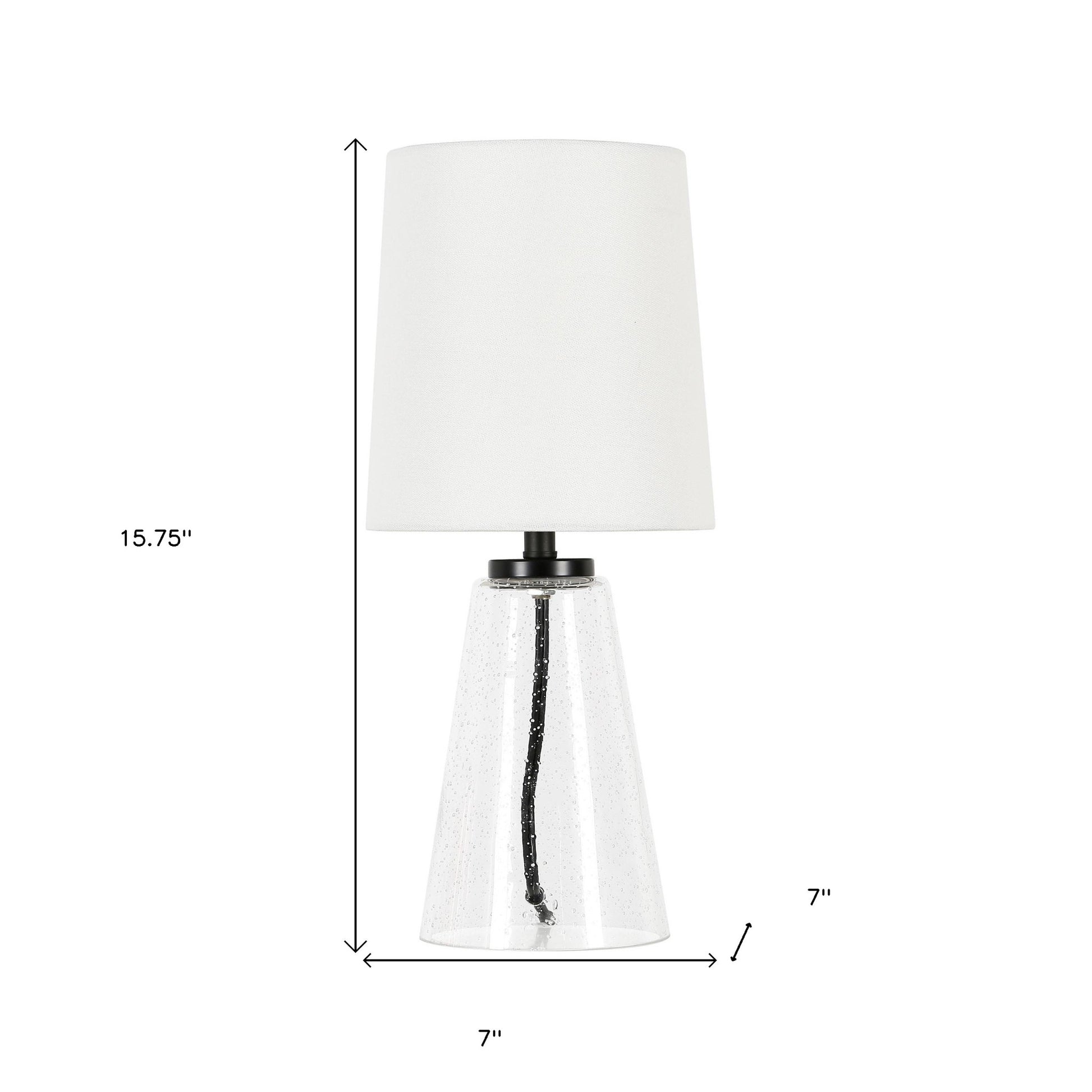 16" Clear Glass Geometric Table Lamp With White Drum Shade-Table Lamps-DECOROLALA