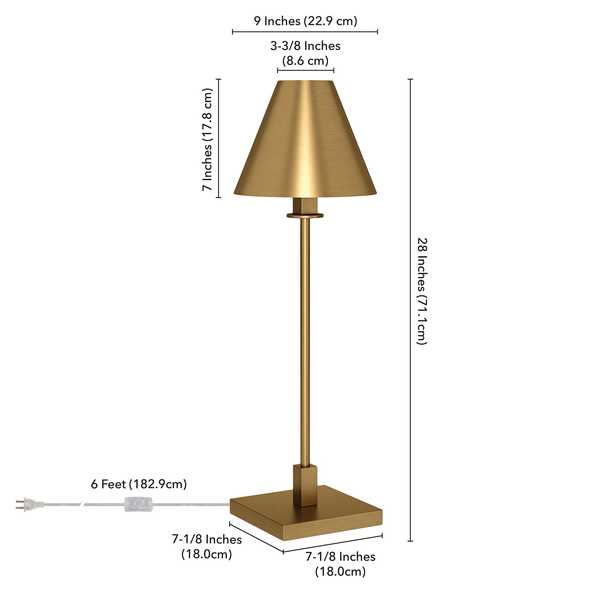 28" Brass Metal Buffet Lamp With Brass Cone Shade-Table Lamps-DECOROLALA