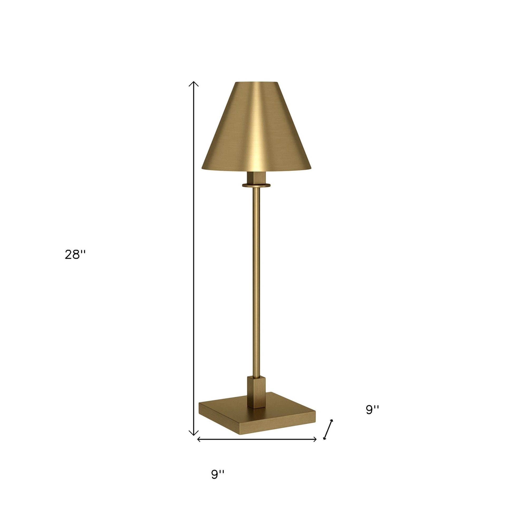 28" Brass Metal Buffet Lamp With Brass Cone Shade-Table Lamps-DECOROLALA