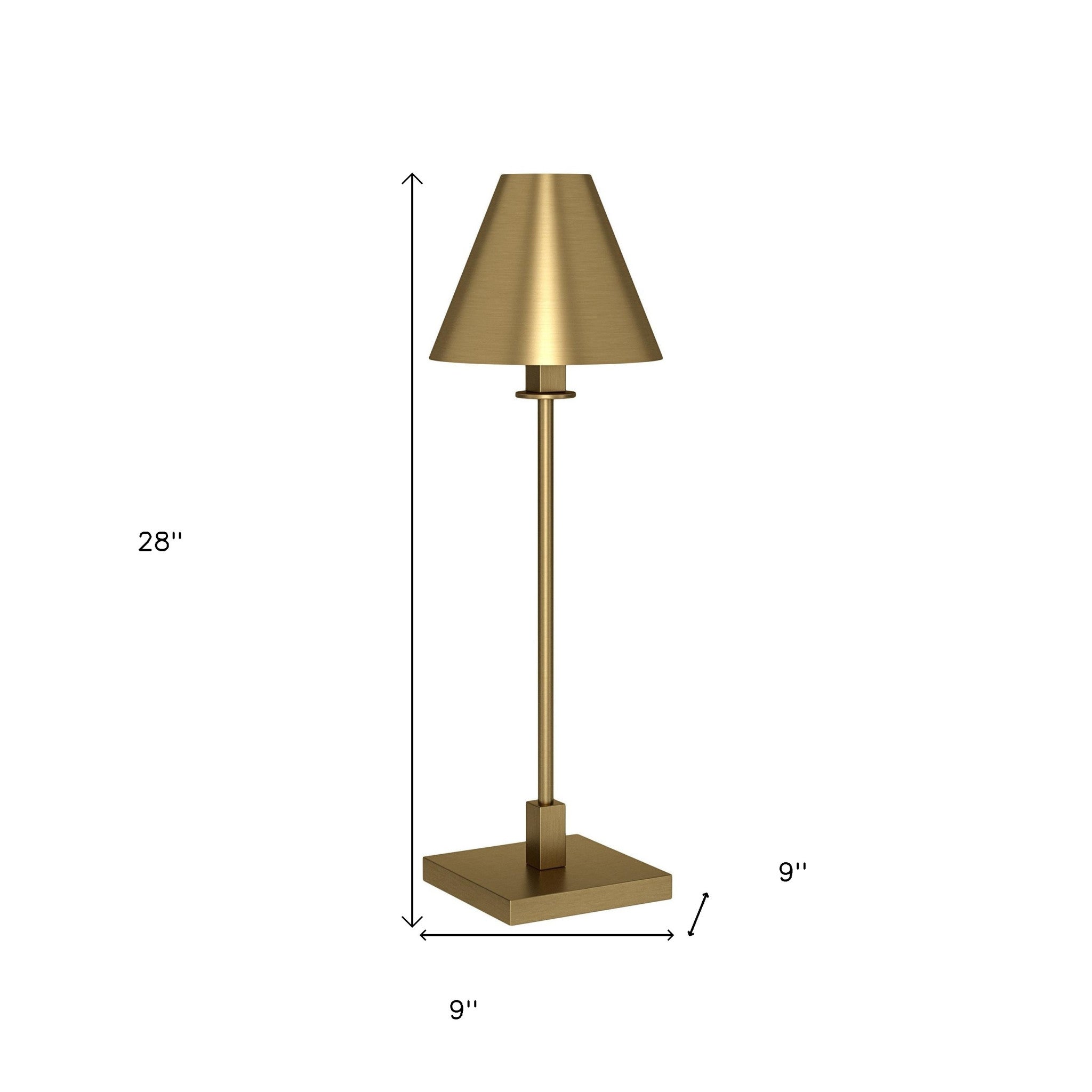 28" Brass Metal Buffet Lamp With Brass Cone Shade-Table Lamps-DECOROLALA