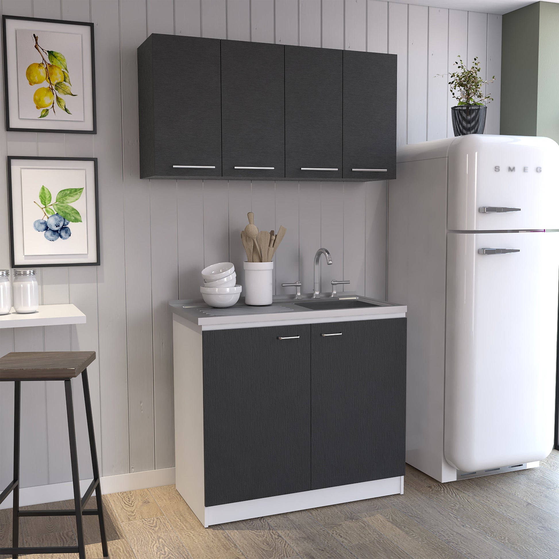 47" Black and White Wall mounted Accent Cabinet With Five Shelves-7