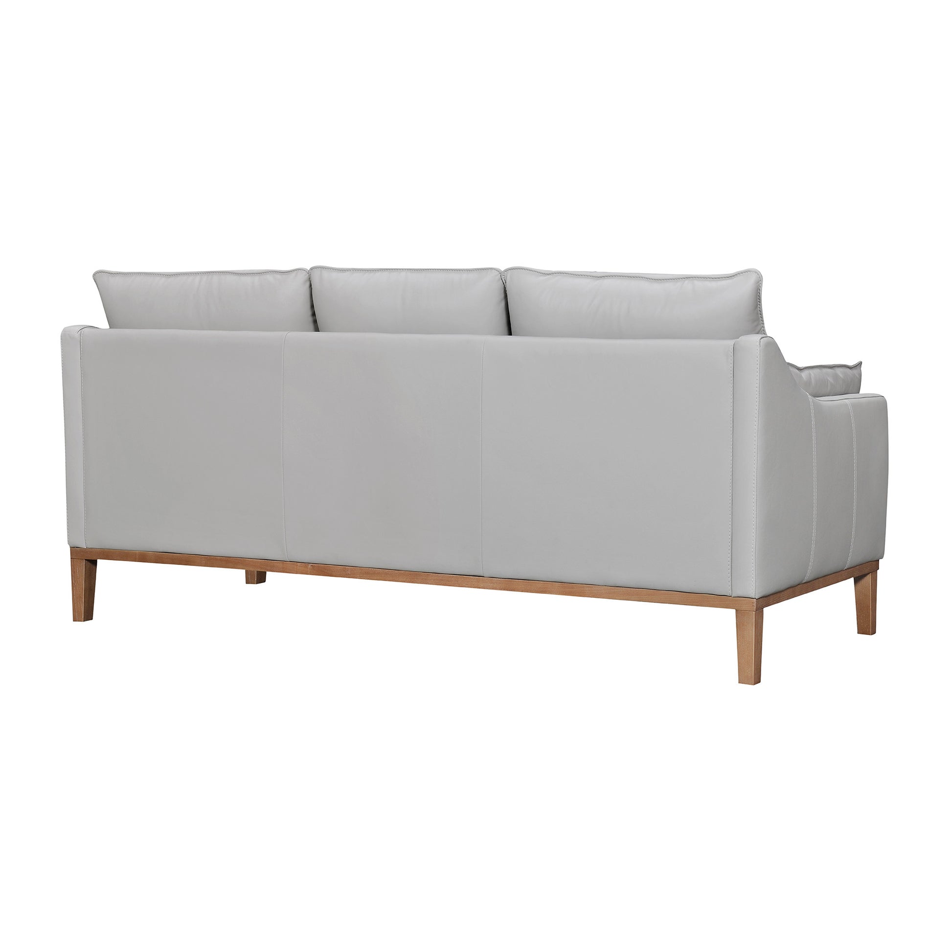 87" Gray Leather Sofa And Toss Pillows With Brown Legs-3