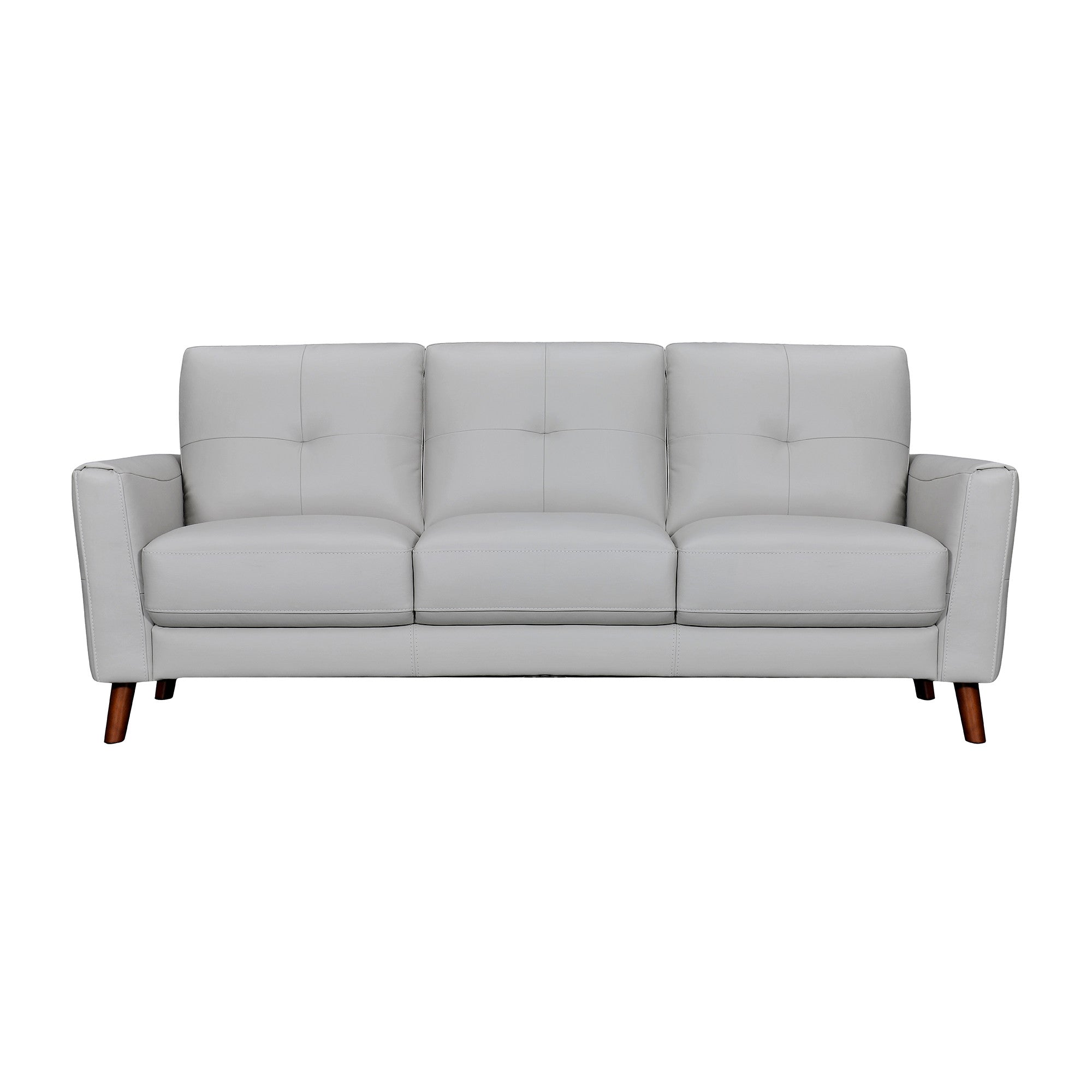 82" Light Slate Gray Leather Sofa With Brown Legs-1