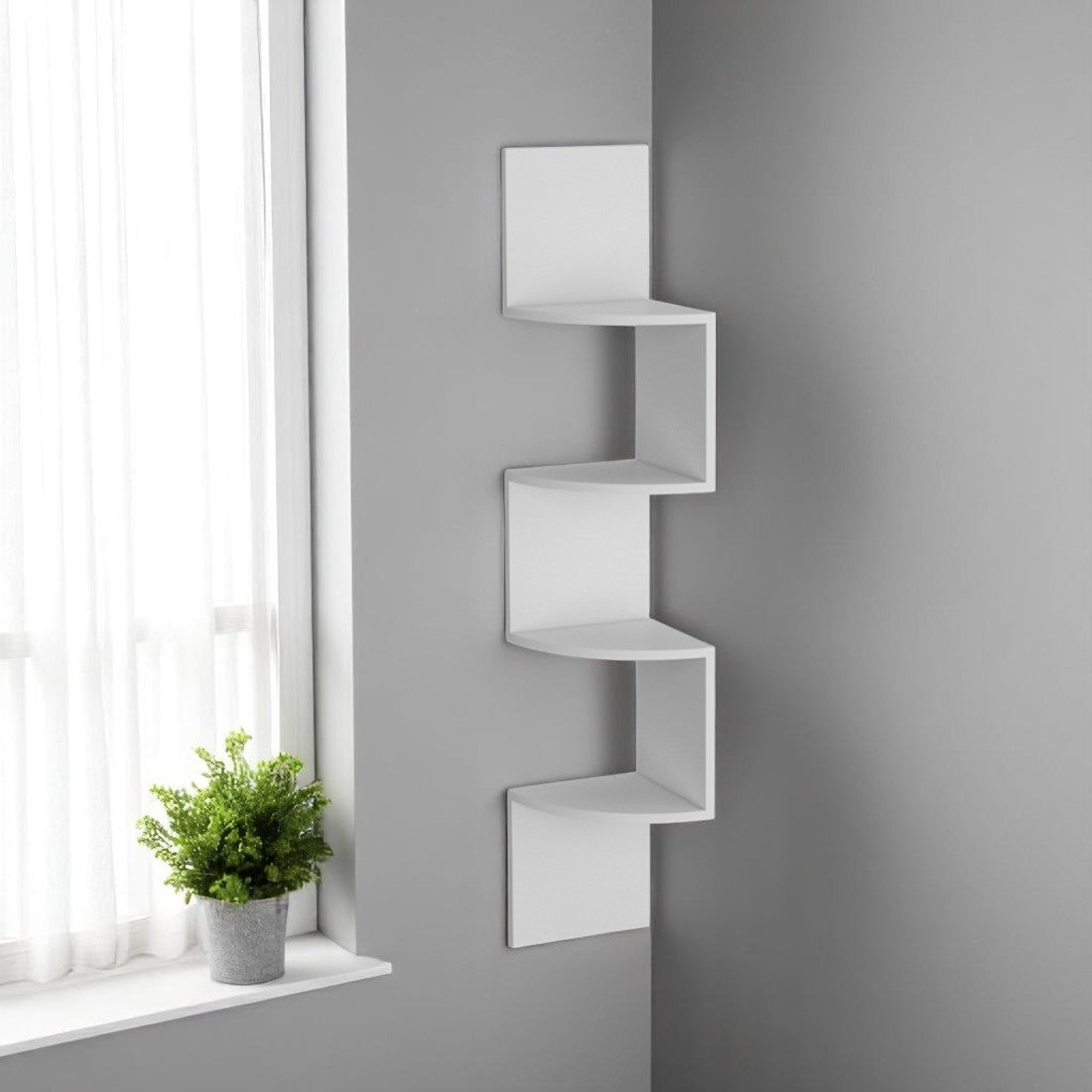52" White Wood Wall Mounted Corner Shelf-Wall Mounted Shelves-DECOROLALA