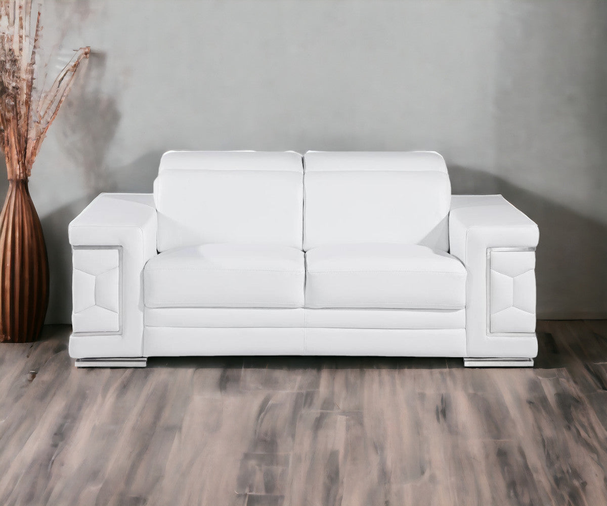 71" White And Silver Genuine Leather Love Seat-0