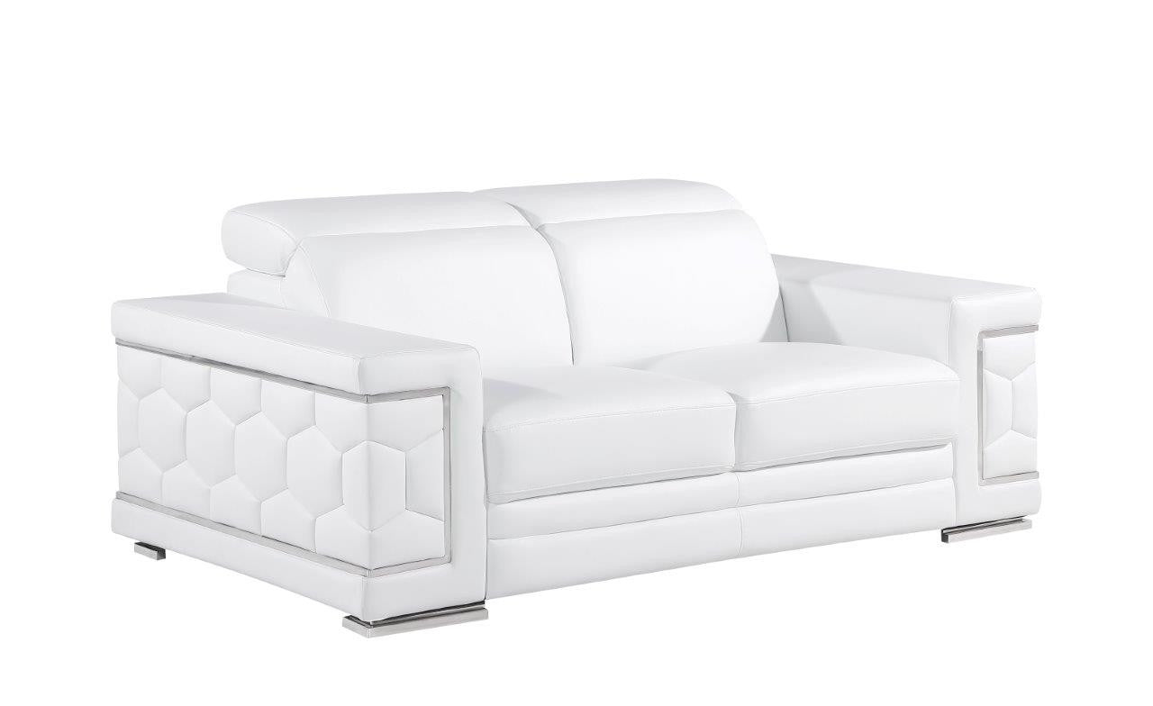 71" White And Silver Genuine Leather Love Seat-1