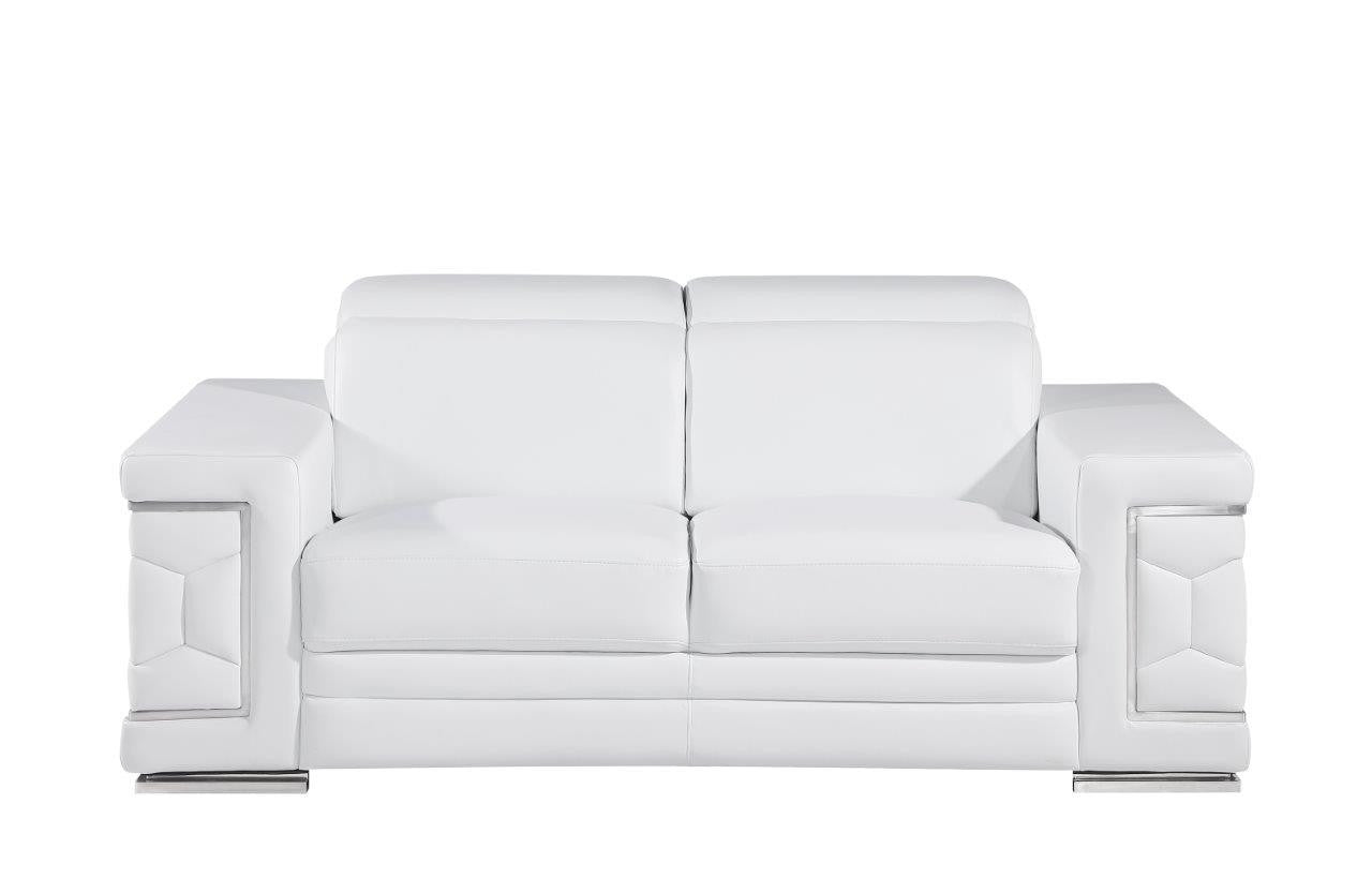 71" White And Silver Genuine Leather Love Seat-2
